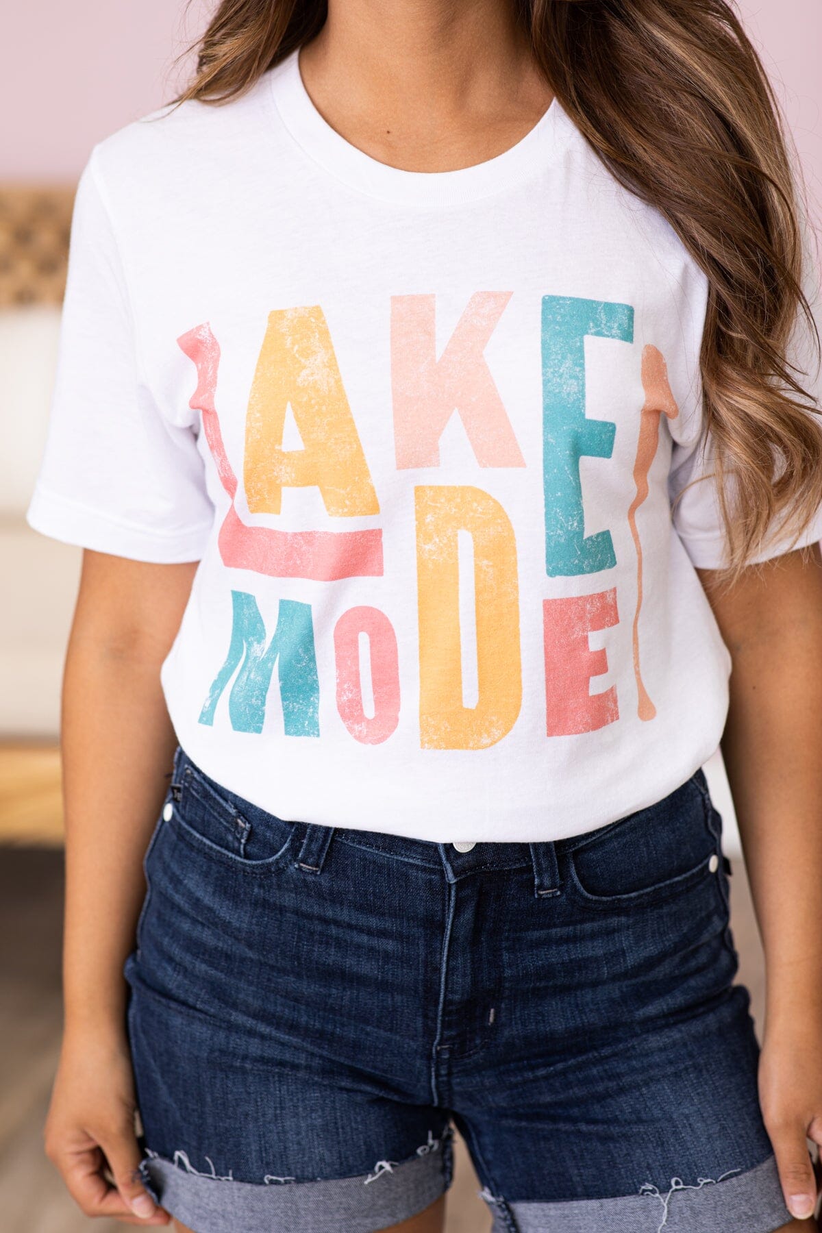 White Multicolor Lake Mode Graphic Tee - Filly Flair