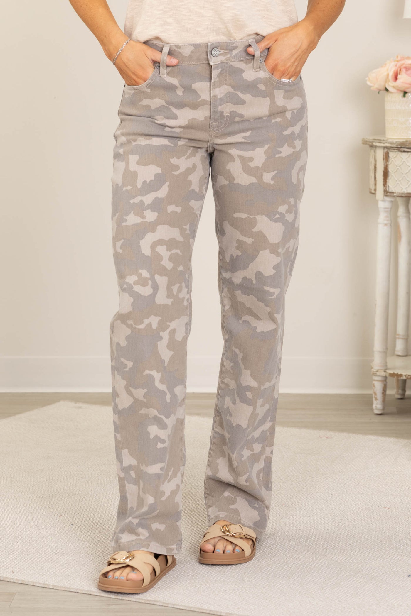 Hidden Mocha Camo Mid Rise Straight Jean