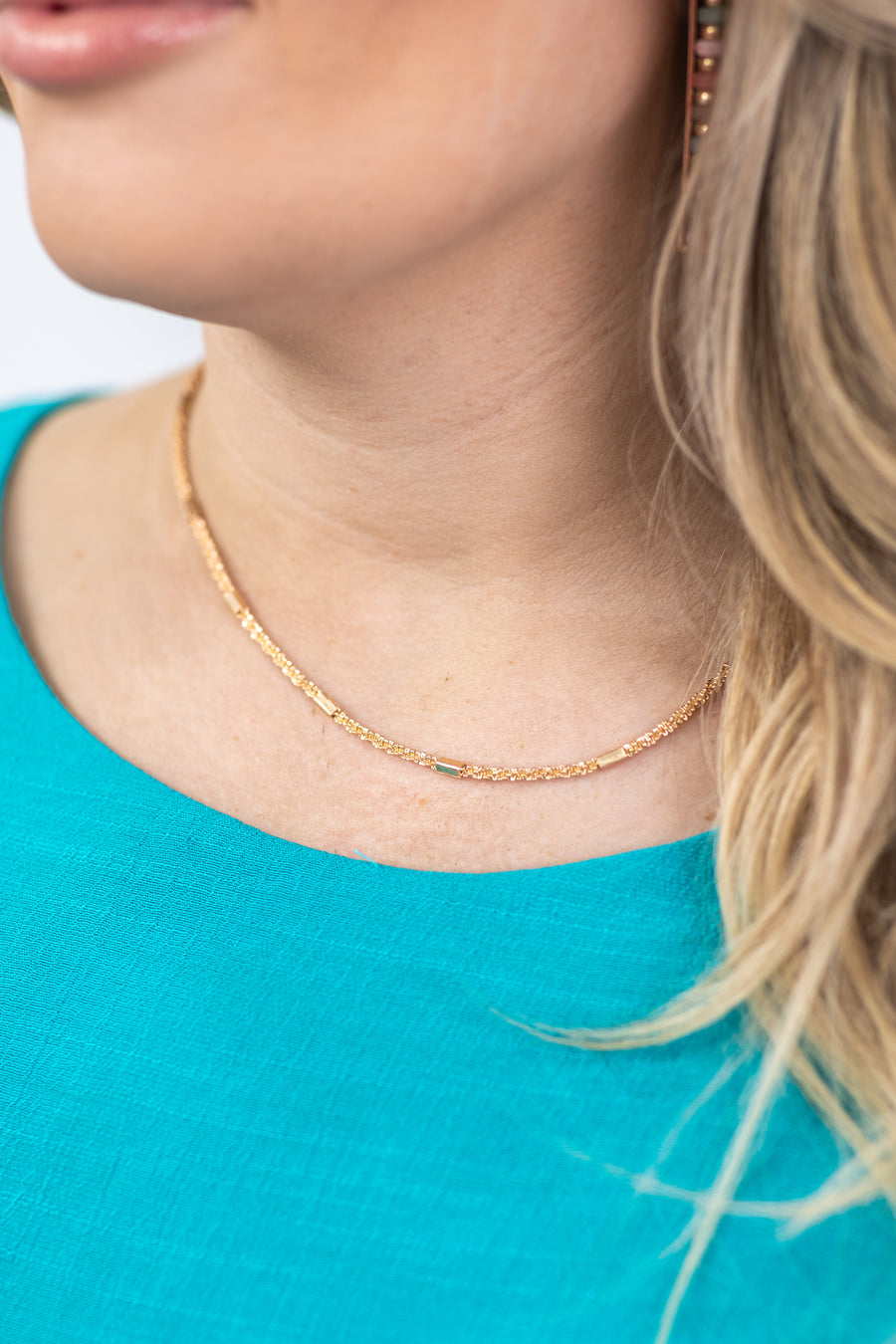 Gold Textured Chain Necklace