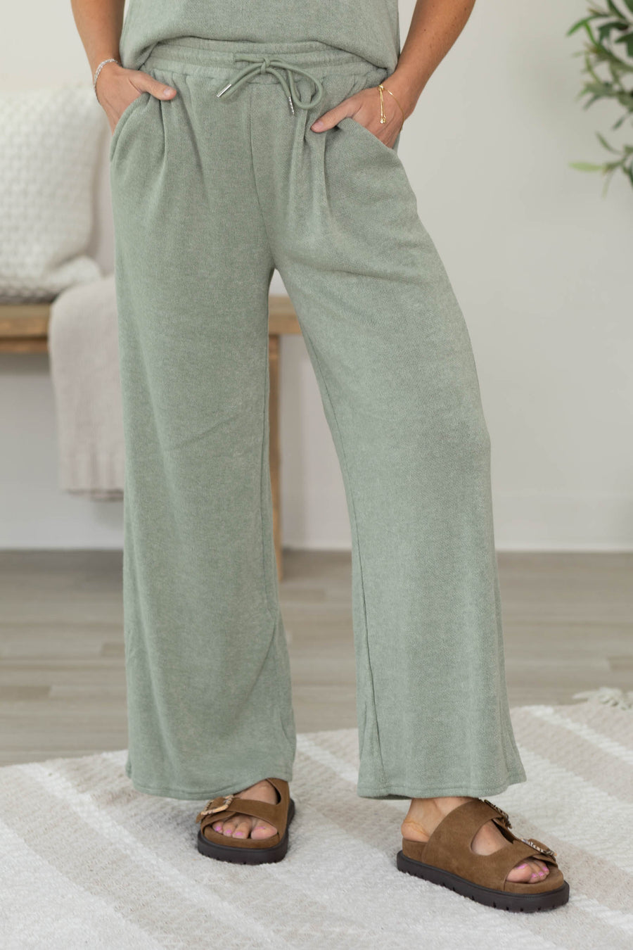 Sage Soft Knit Elastic Waist Pant