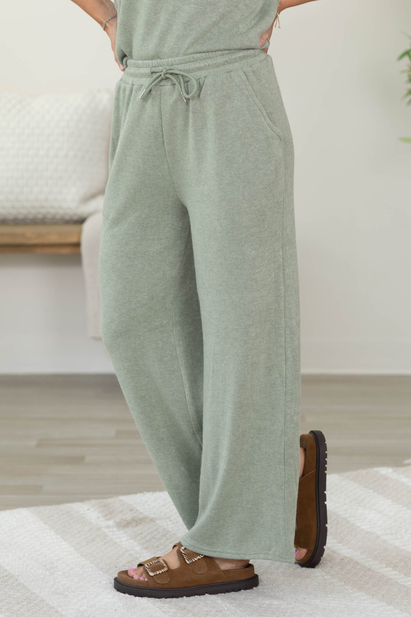 Sage Soft Knit Elastic Waist Pant