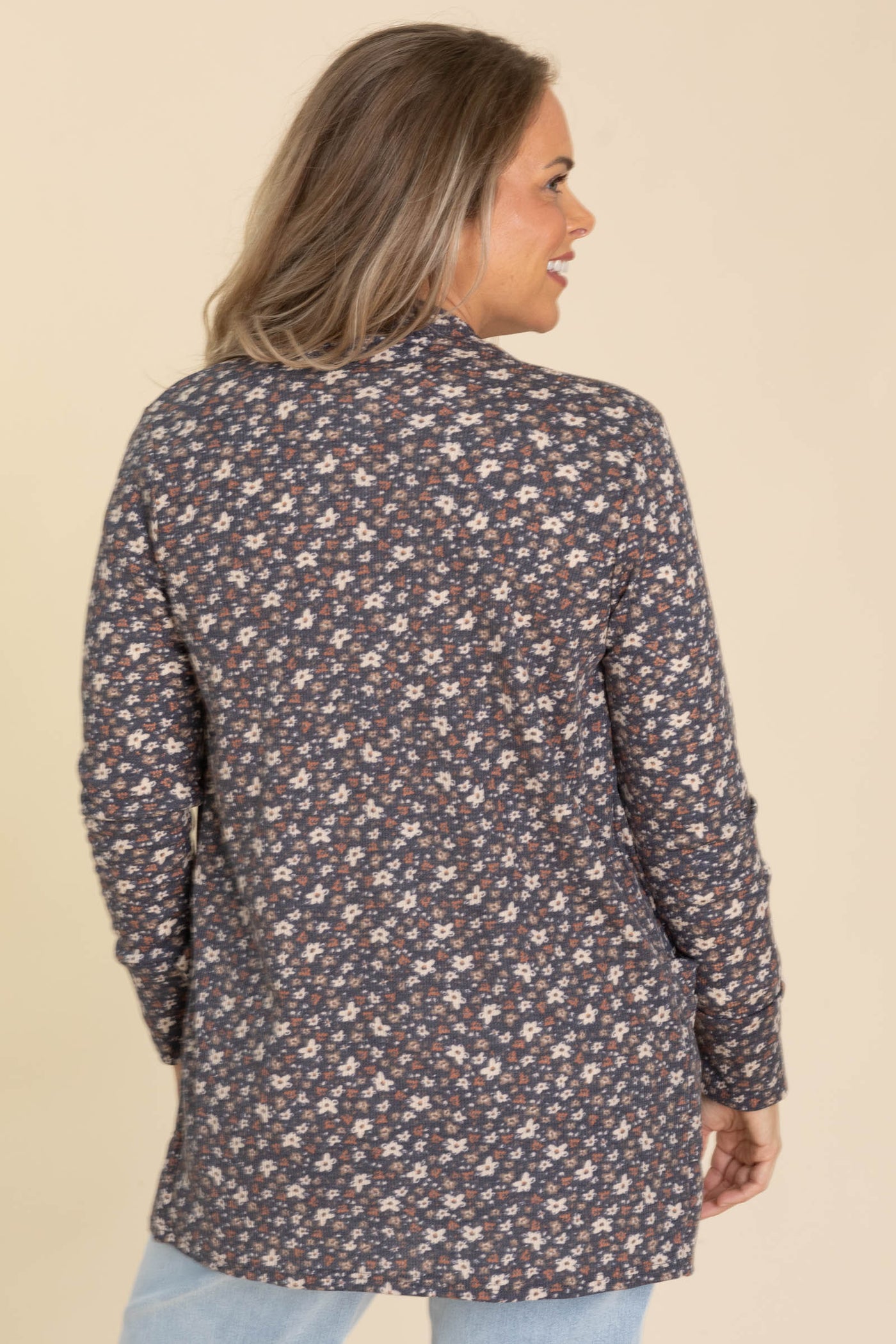 Floral Print Knit Cardigans With Pockets