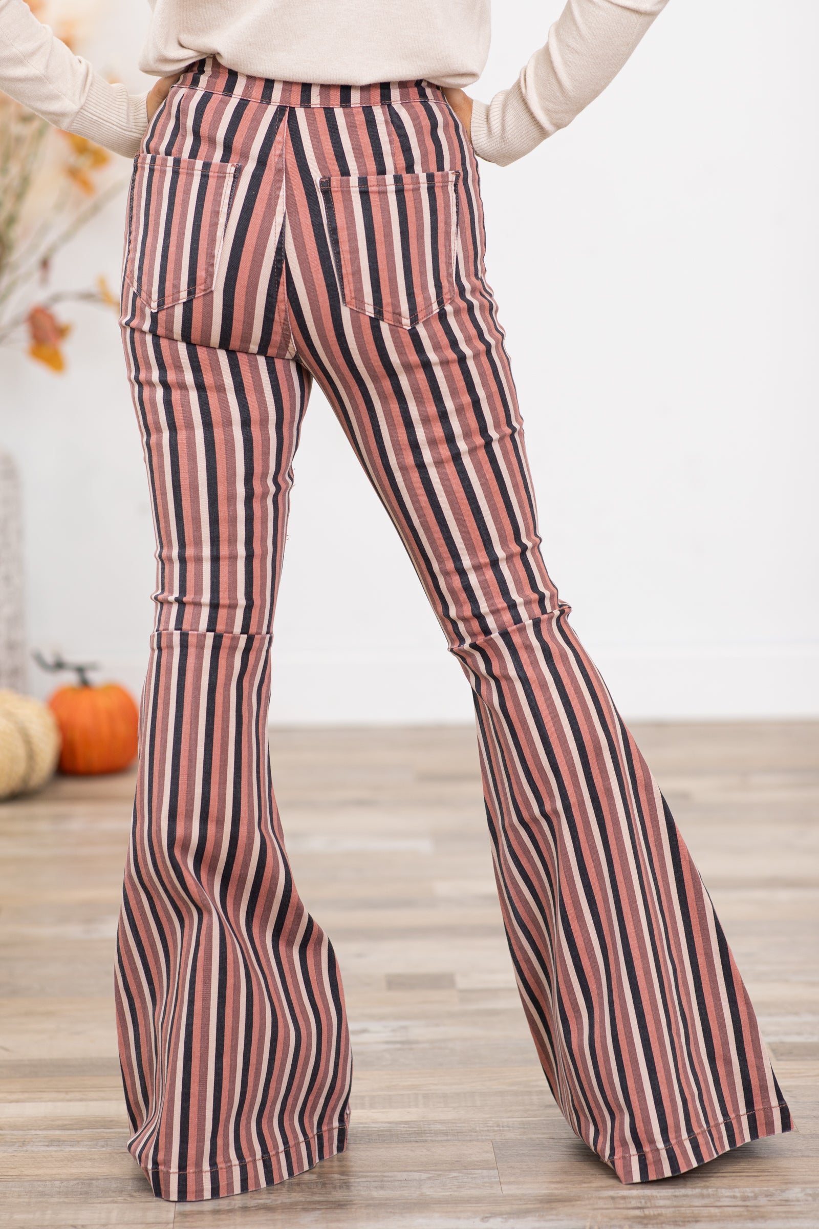KanCan Terra Cotta Stripe Flare Jeans