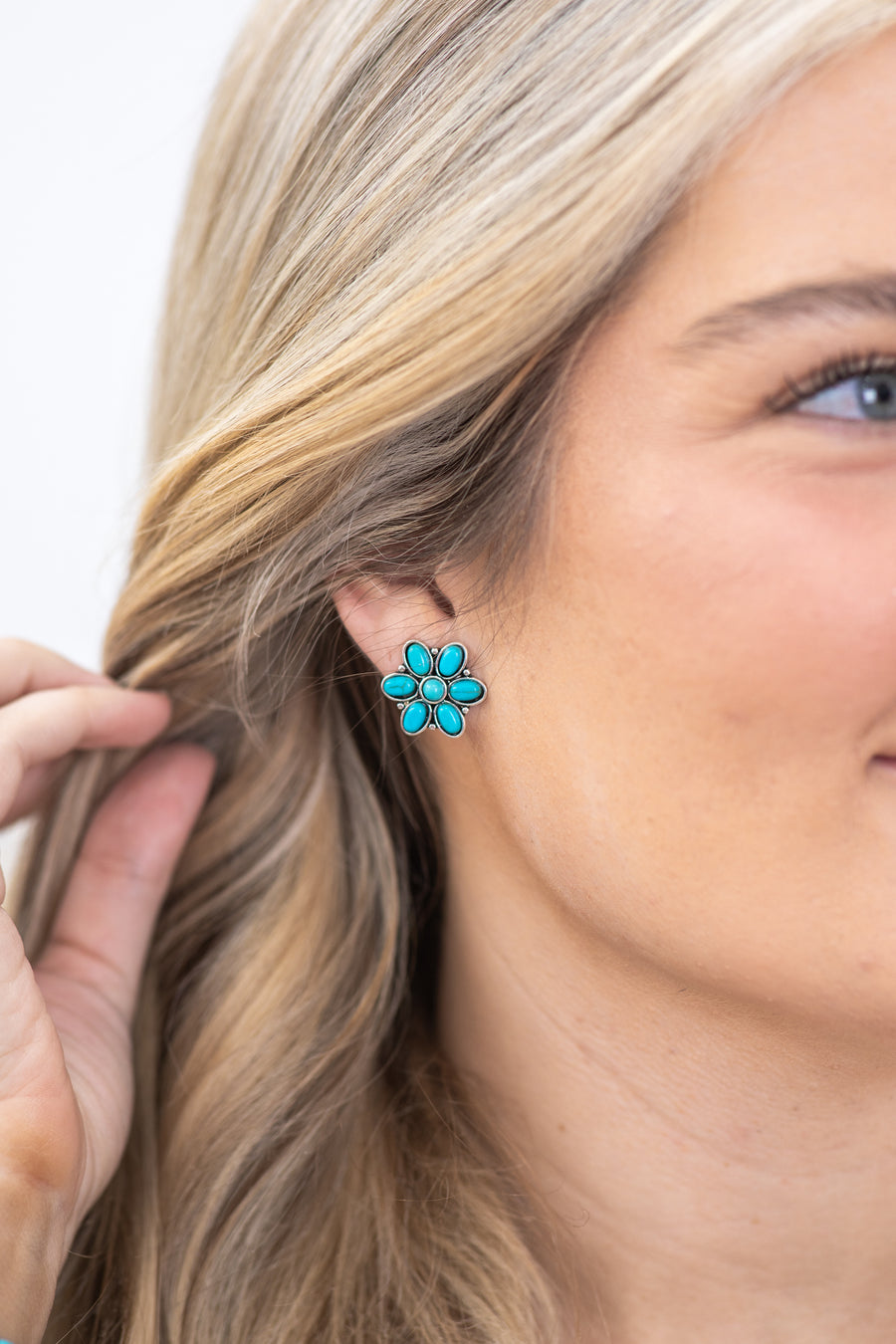 Turquoise Flower Shaped Stud Earrings