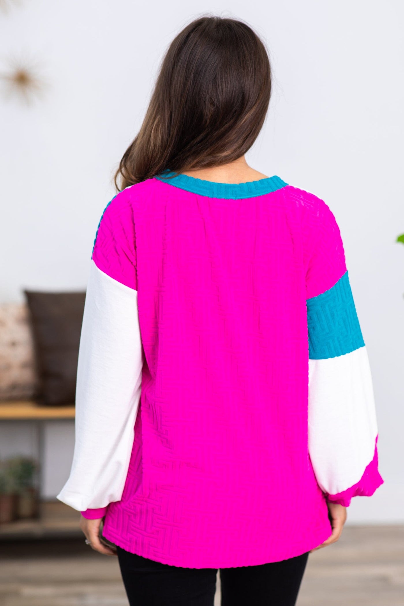 Teal and Fuchsia Colorblock Textured Top · Filly Flair