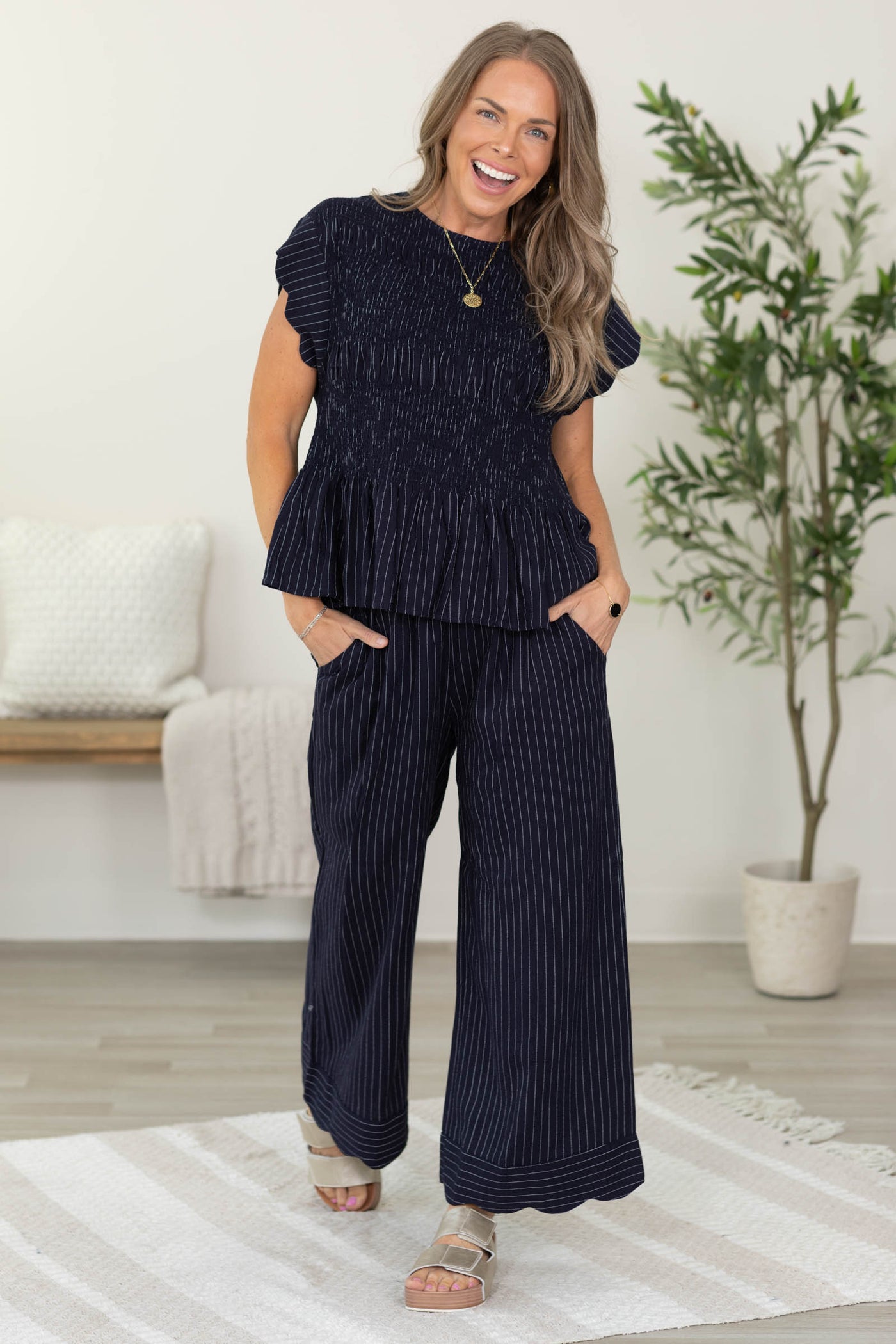 Scalloped Sleeve Smocked Top