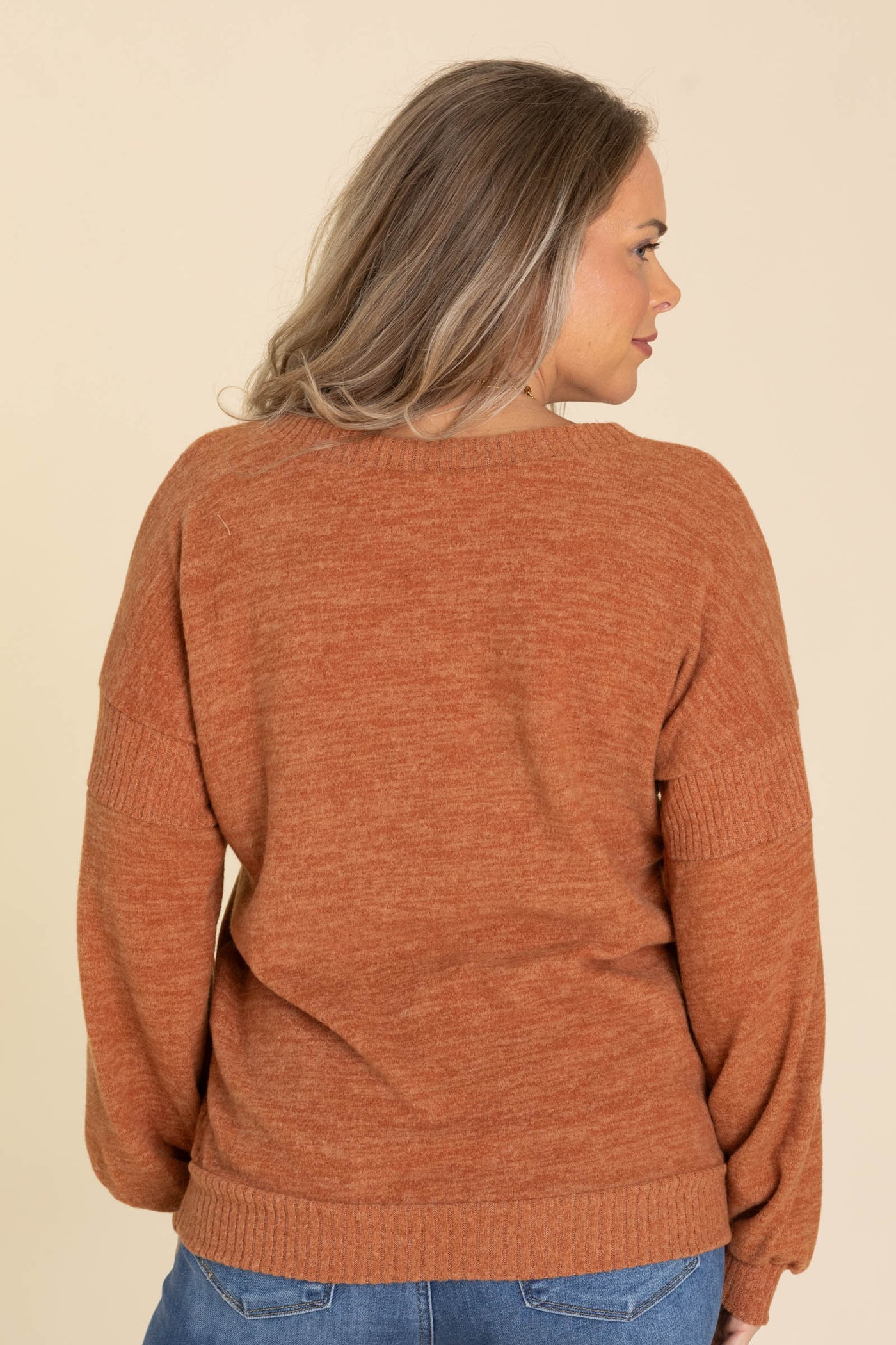 Rust Brushed Knit Long Sleeve Knit Top