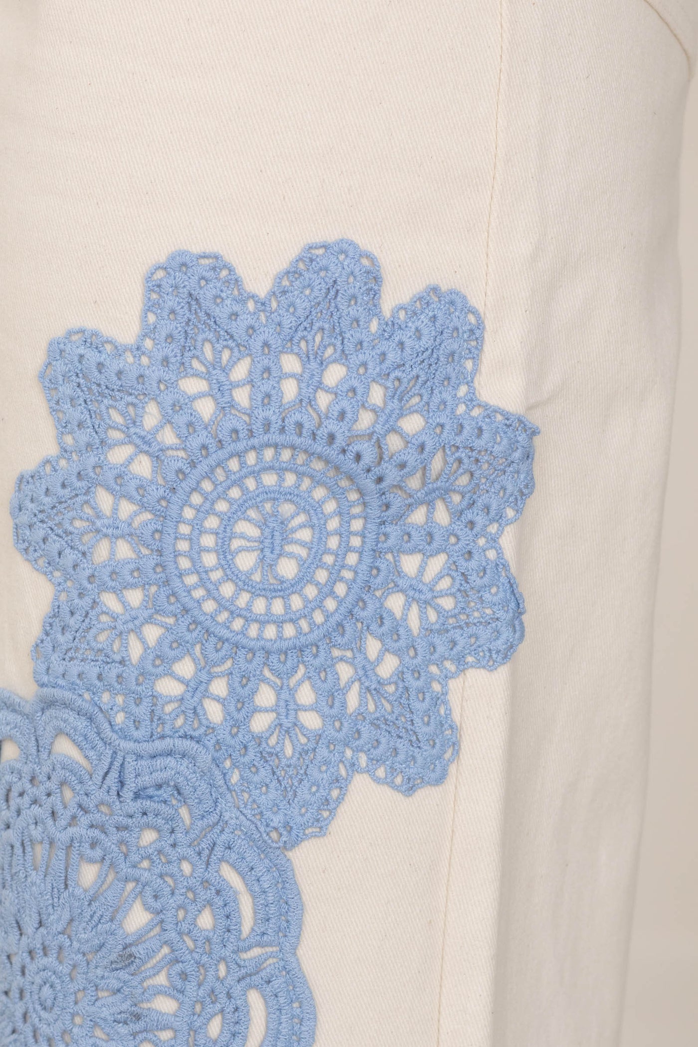 Cream Pants With Lace Patchwork Detail