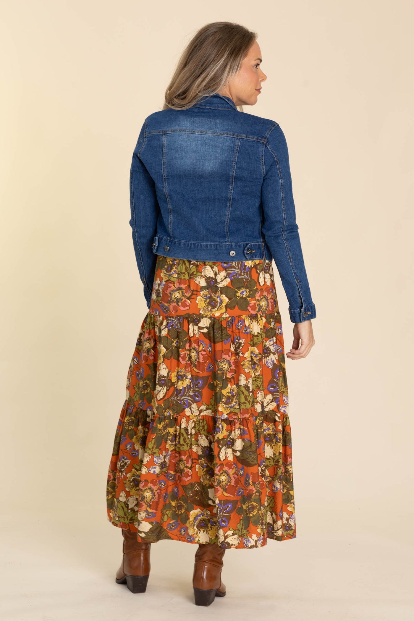 Rust Floral Printed Tiered Layered Skirt