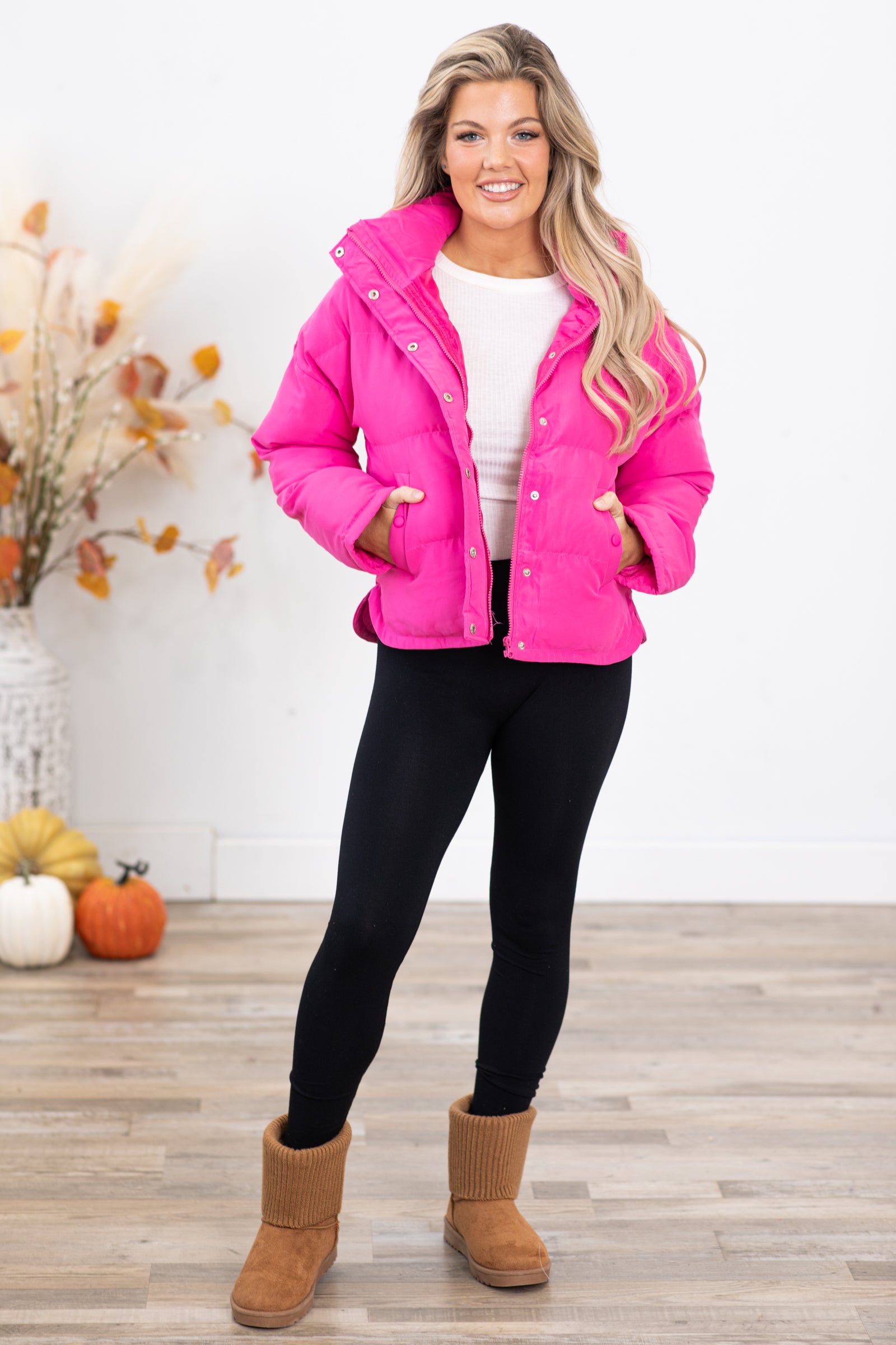Pink Channel Quilt Puffer Jacket