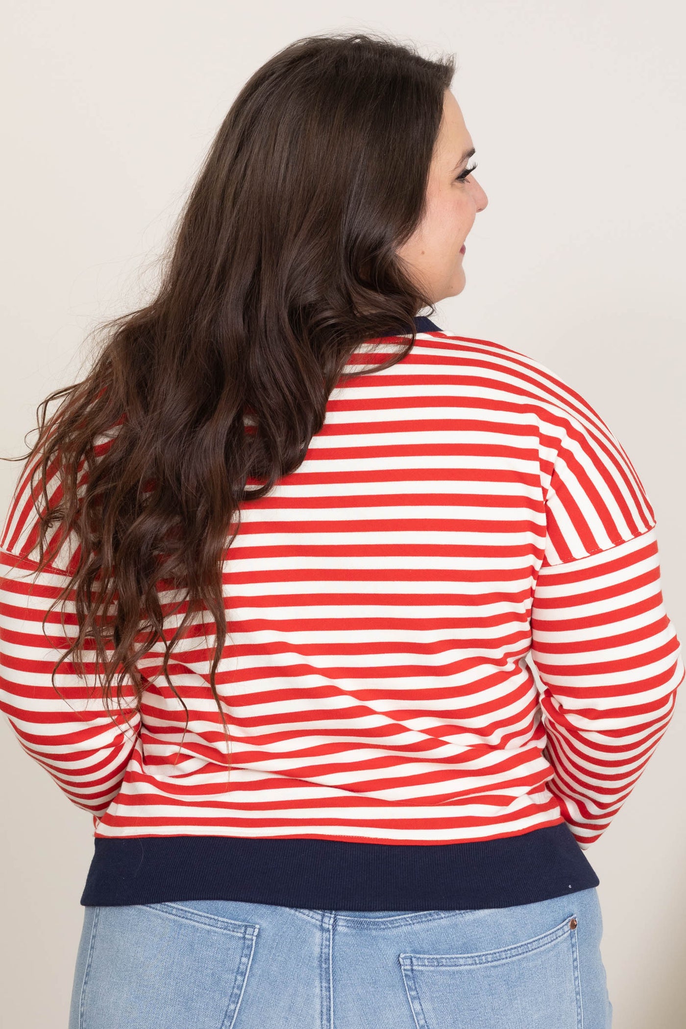 Striped Sweatshirts With Contrast Color Trimmed