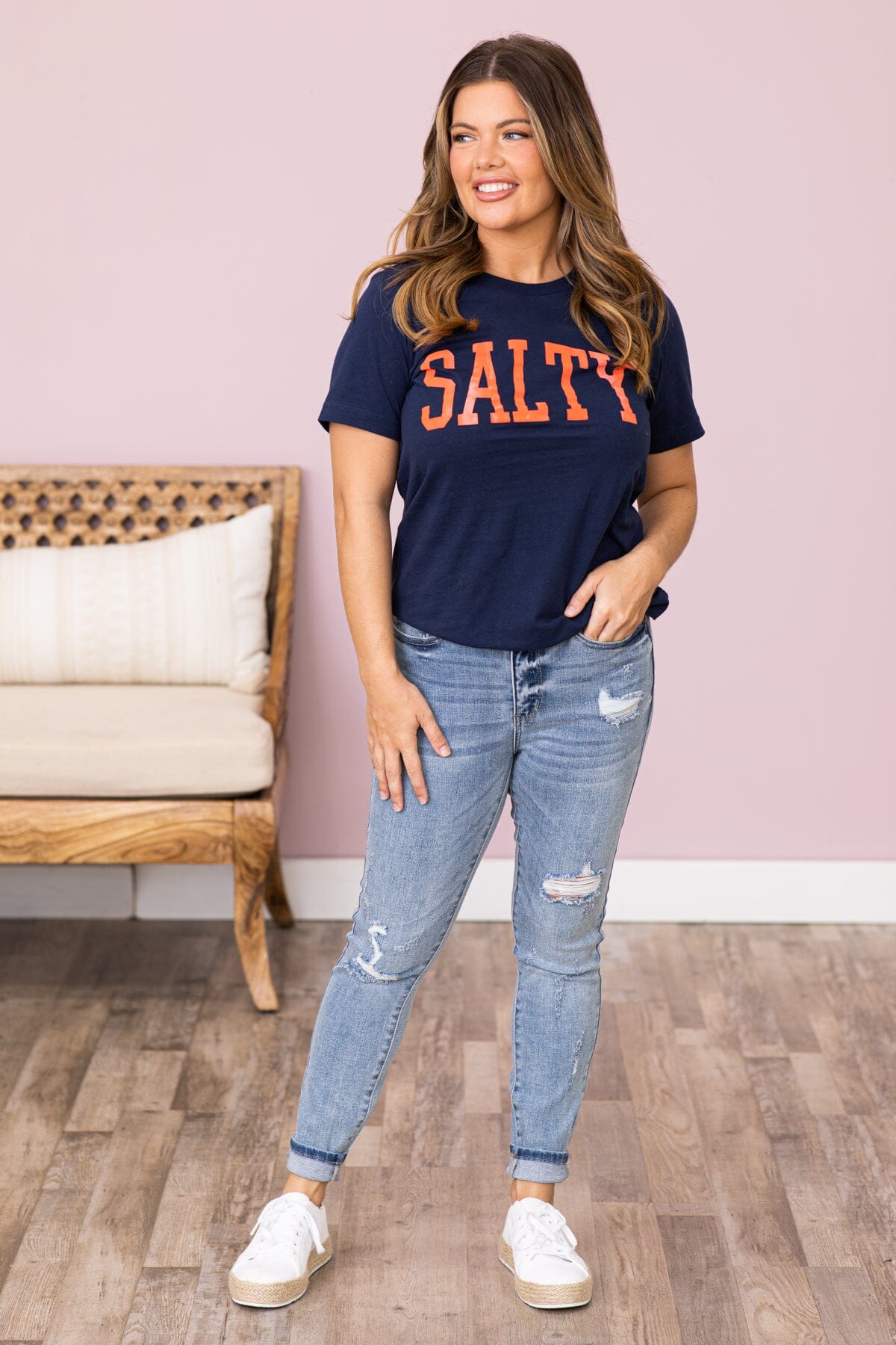 Navy and Orange Salty Graphic Tee - Filly Flair