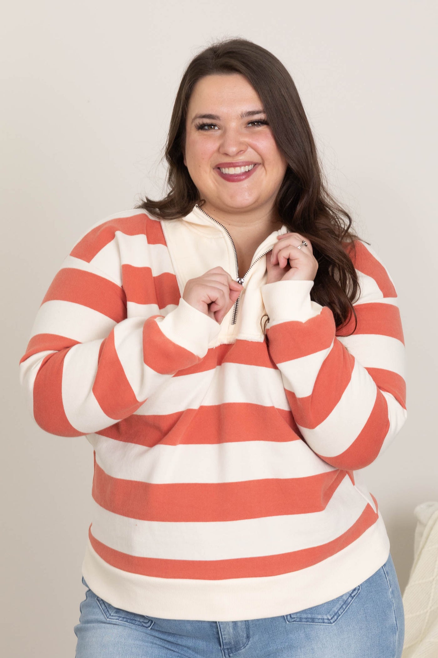 Half Zip Bold Striped Knit Sweatshirts
