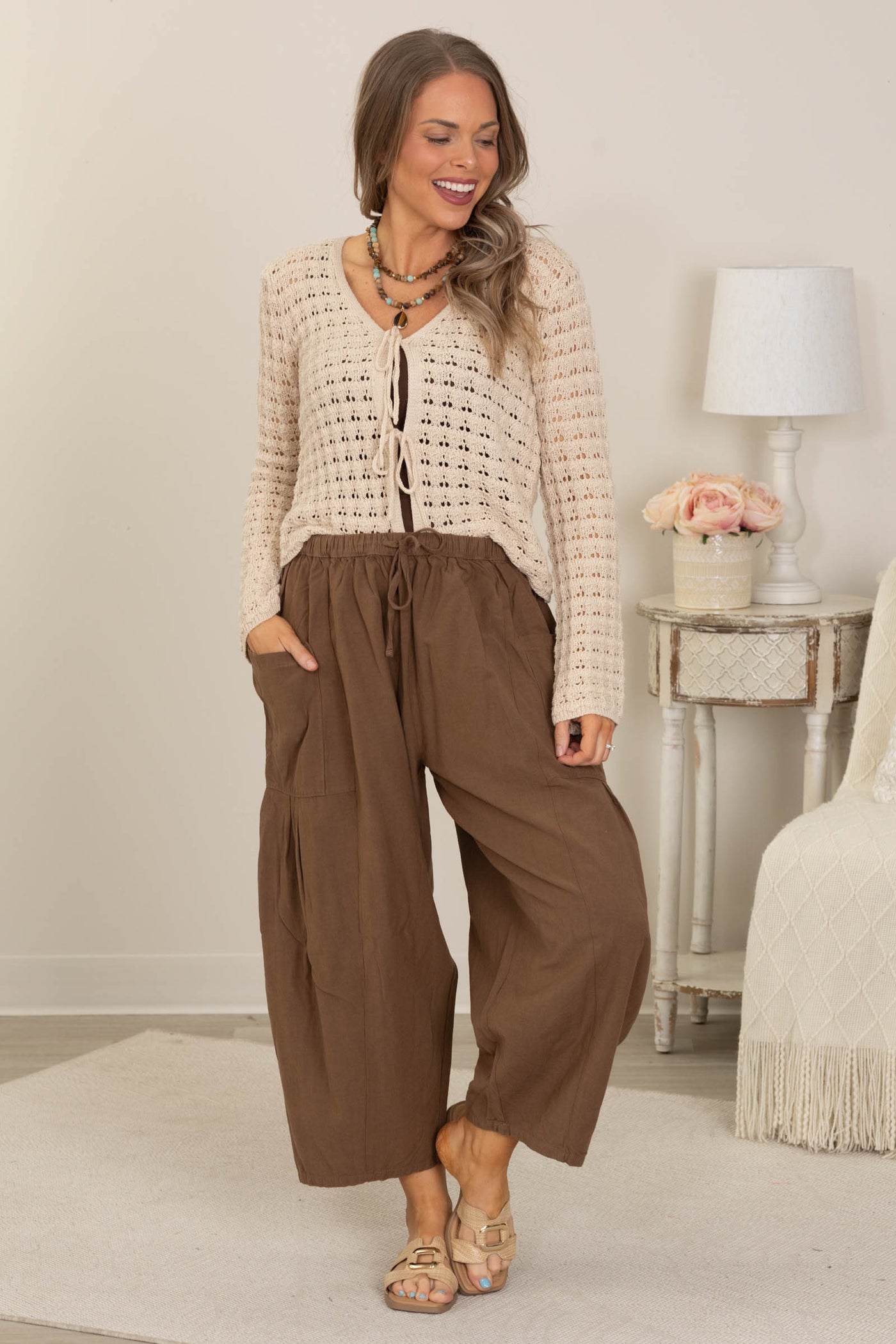 Cotierra Wide Leg Relaxed Pants with Side Pockets