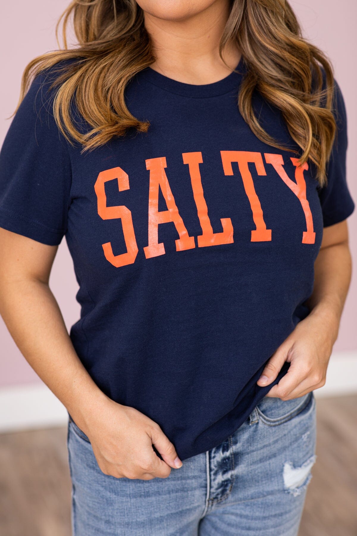 Navy and Orange Salty Graphic Tee - Filly Flair