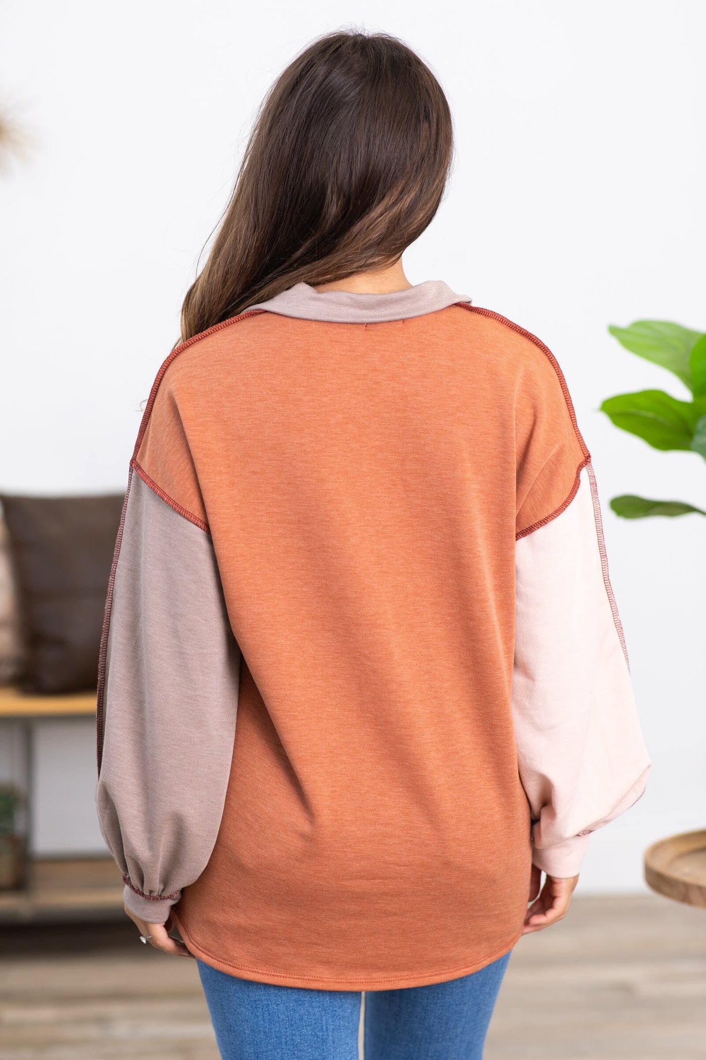 Rust Colorblock 1/4 Zip Pullover - Filly Flair