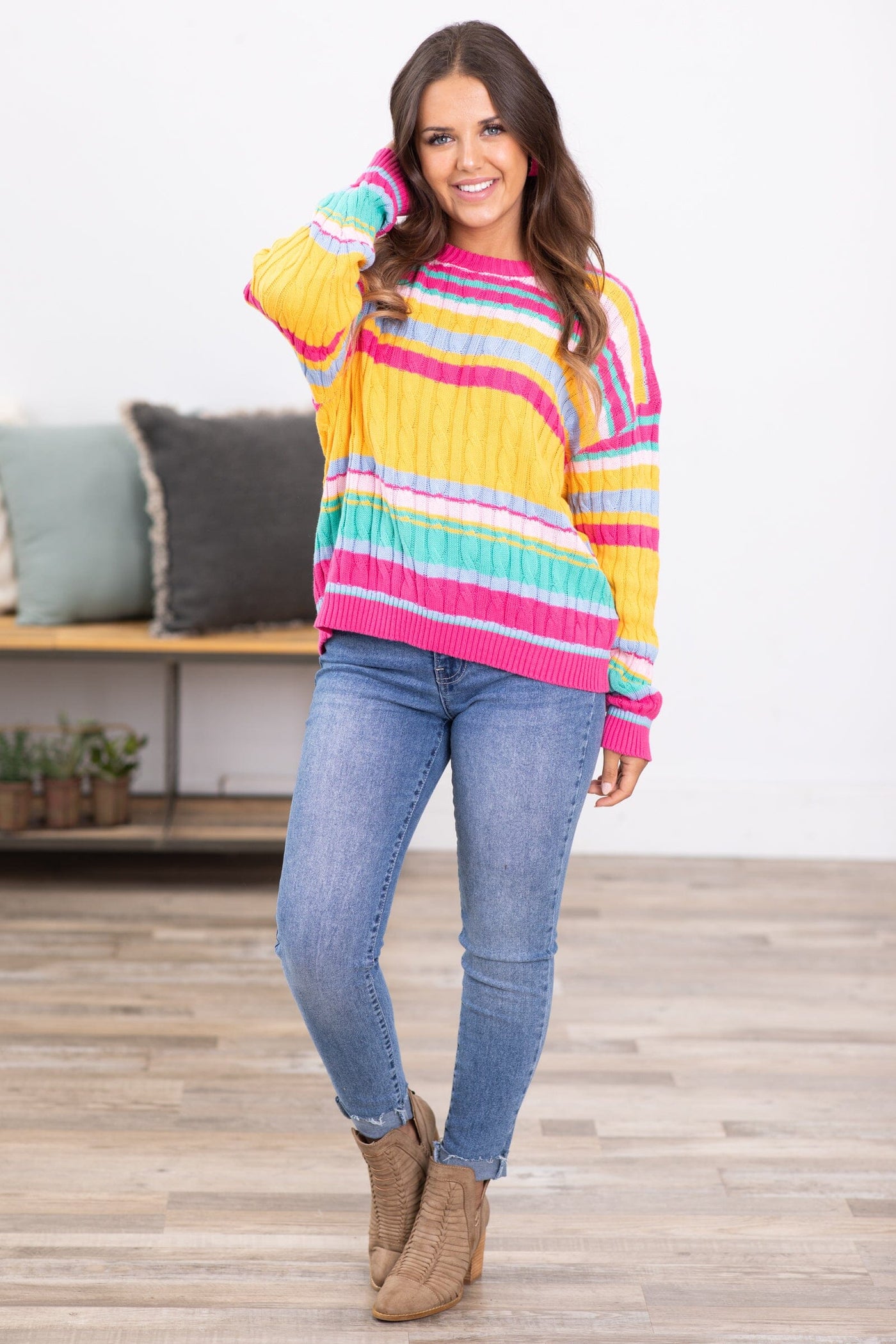 Fuchsia and Orange Multicolor Stripe Sweater - Filly Flair