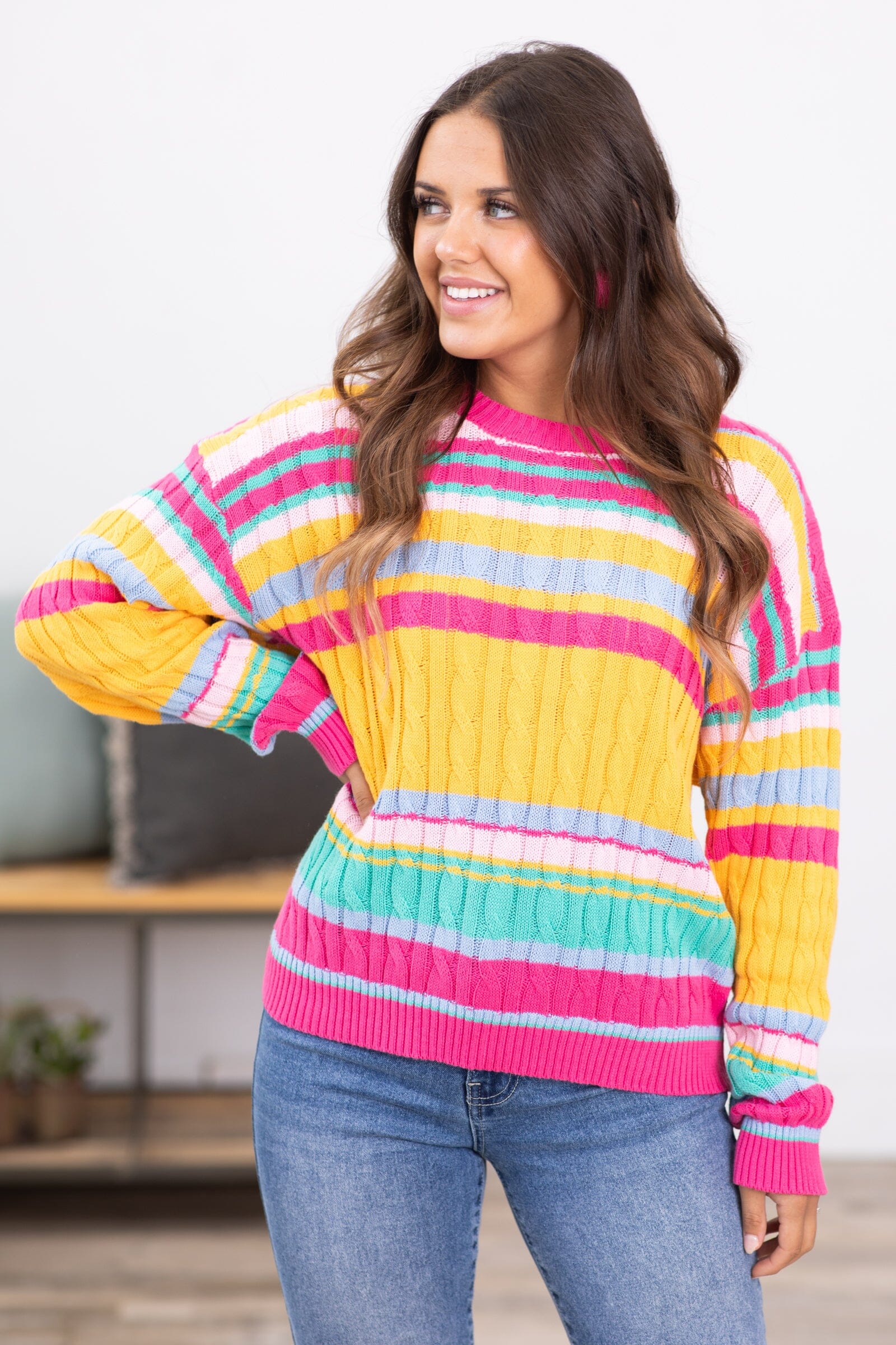 Fuchsia and Orange Multicolor Stripe Sweater - Filly Flair