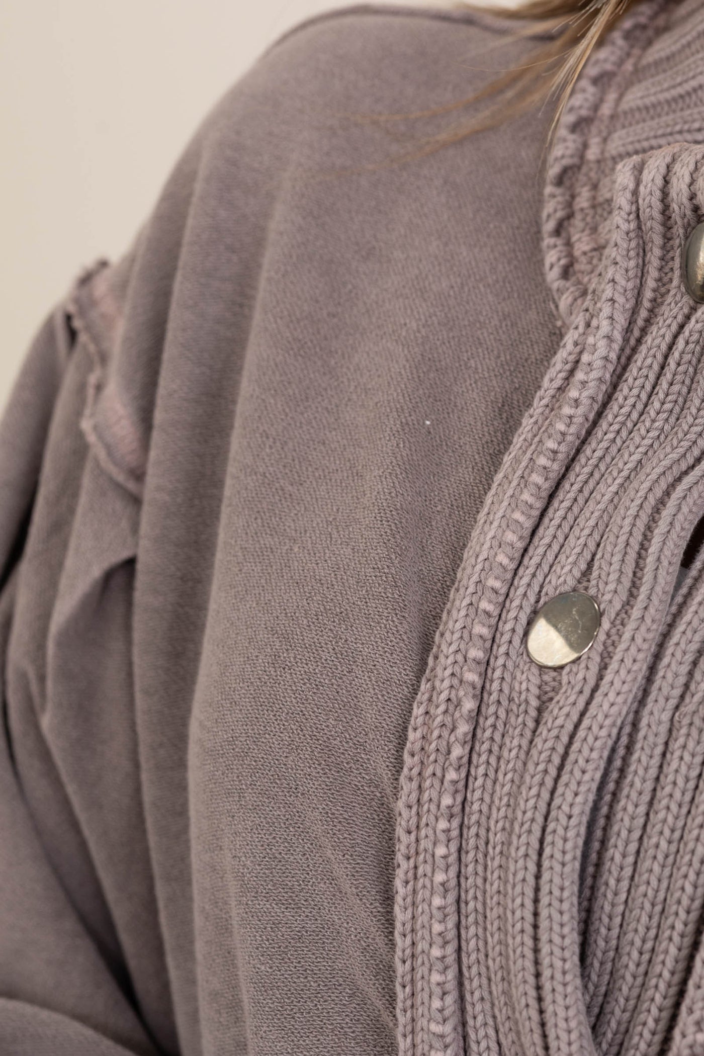 Washed Vintage Ribbed Knit Trim Jacket