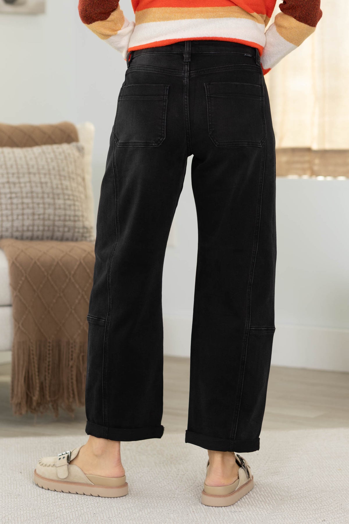 Risen Black High Rise Crop Barrel Cuffed Jeans
