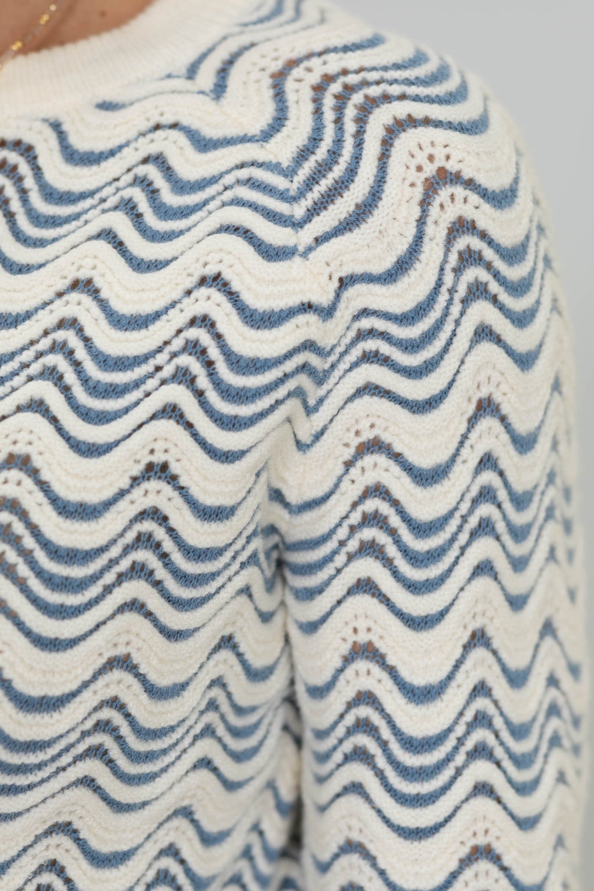Dusty Blue And Ivory Wave Print Sweater