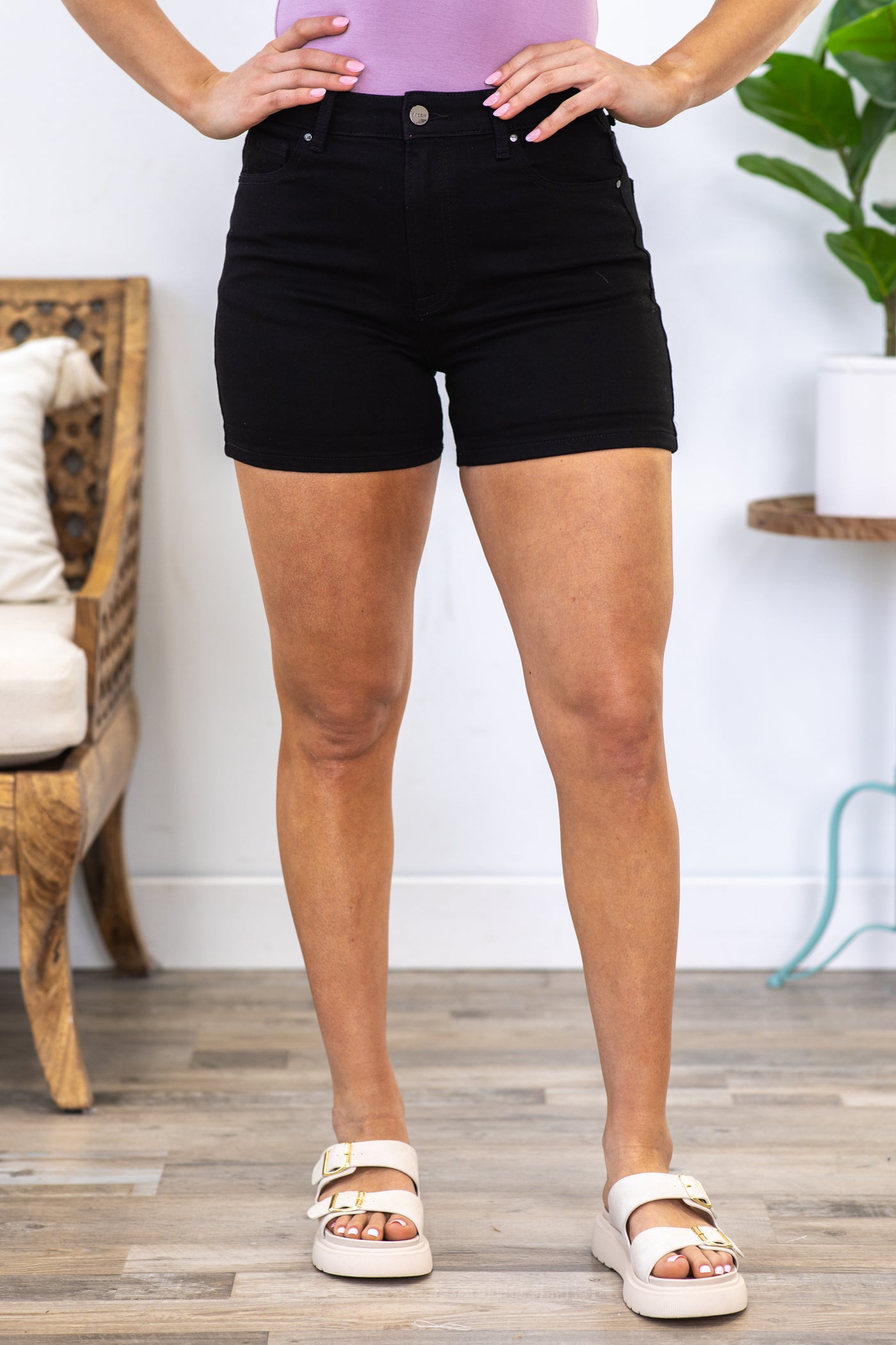 Risen Black High Rise Cuffed Shorts