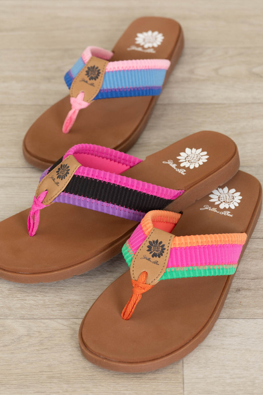 Multicolored Cushioned Footbed Flip Flops