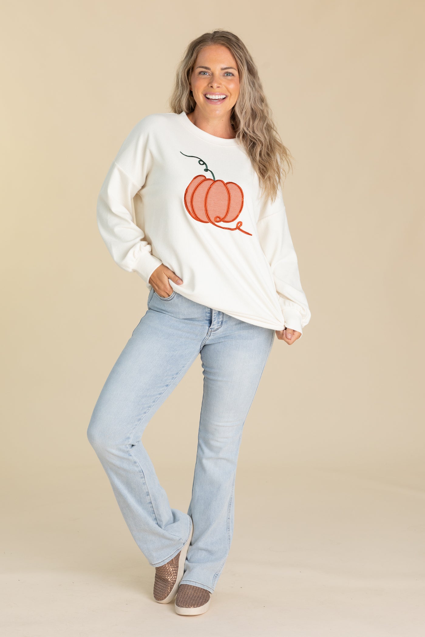 Ivory Textured Pumpkin Knit Top