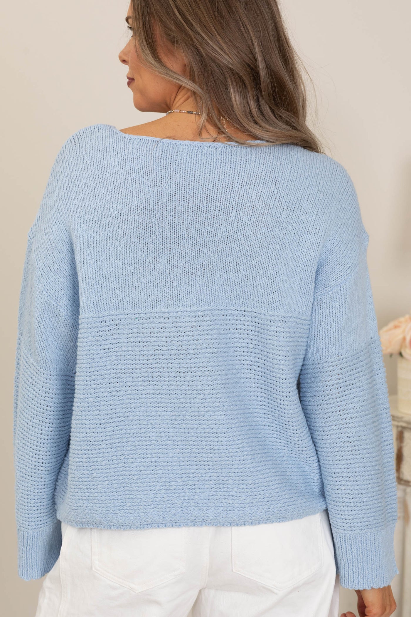 Cotierra Pullover Sweater with Contrast Raised Rib Detailing- 100% Cotton