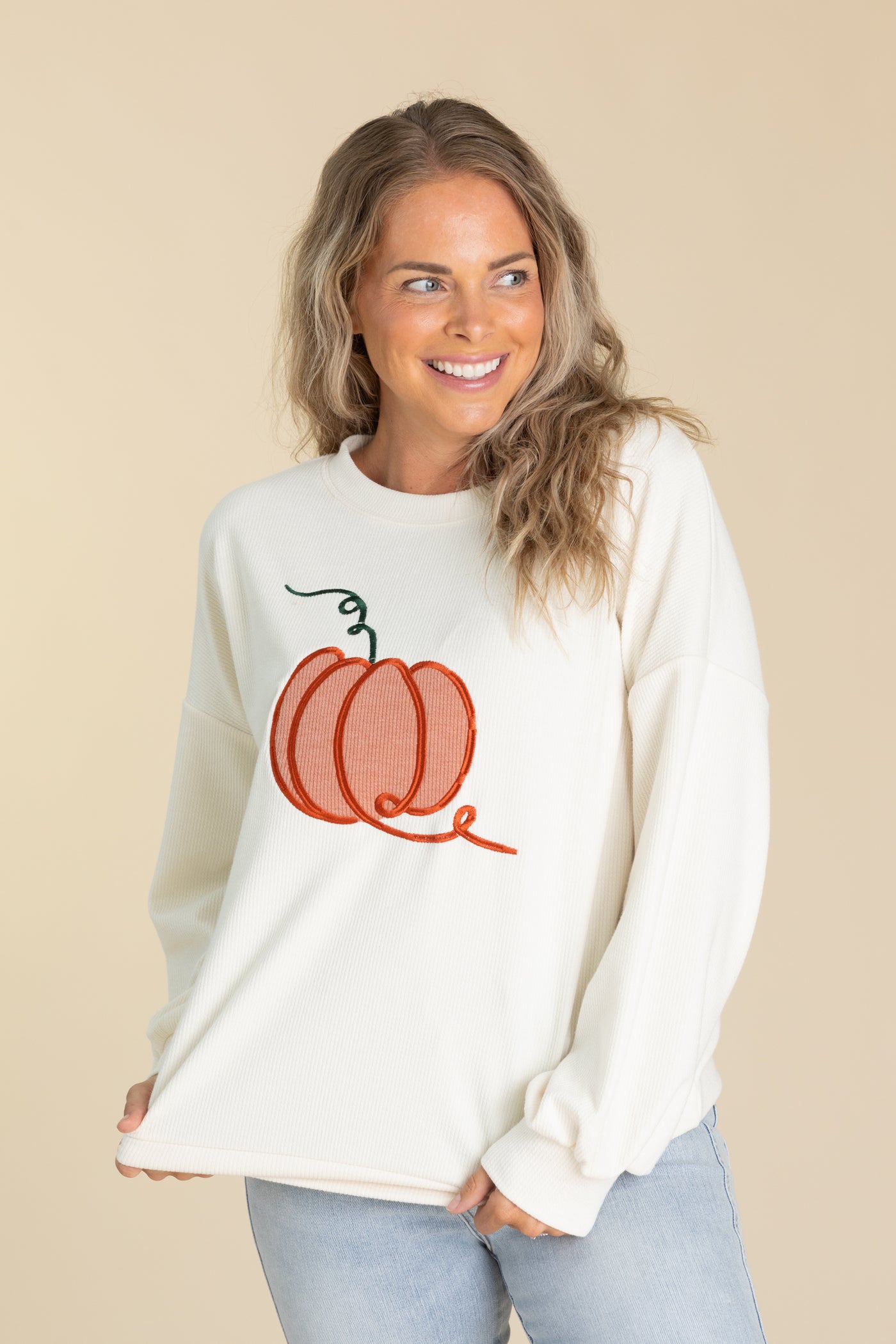 Ivory Textured Pumpkin Knit Top