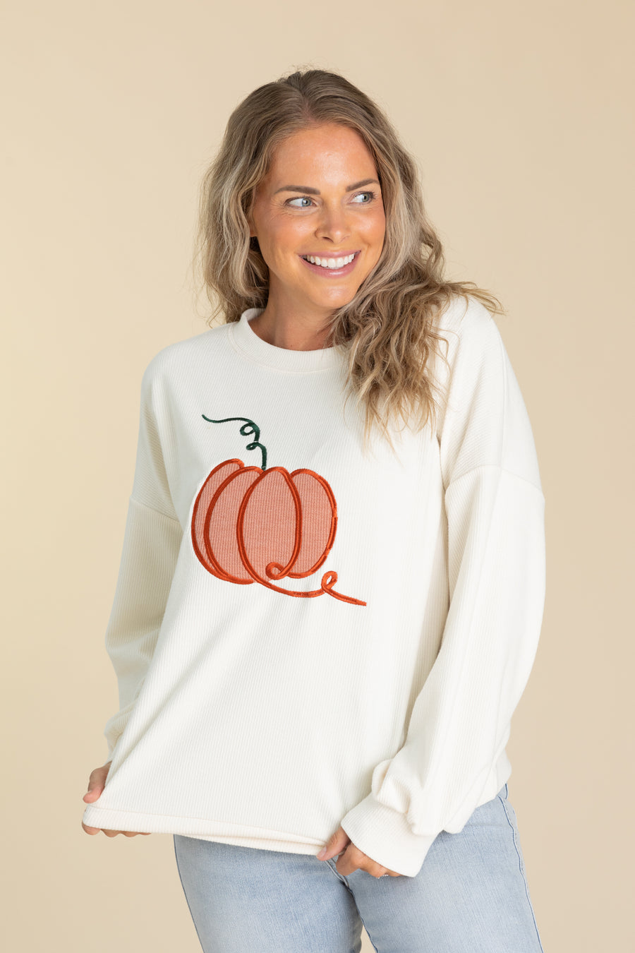 Ivory Textured Pumpkin Knit Top