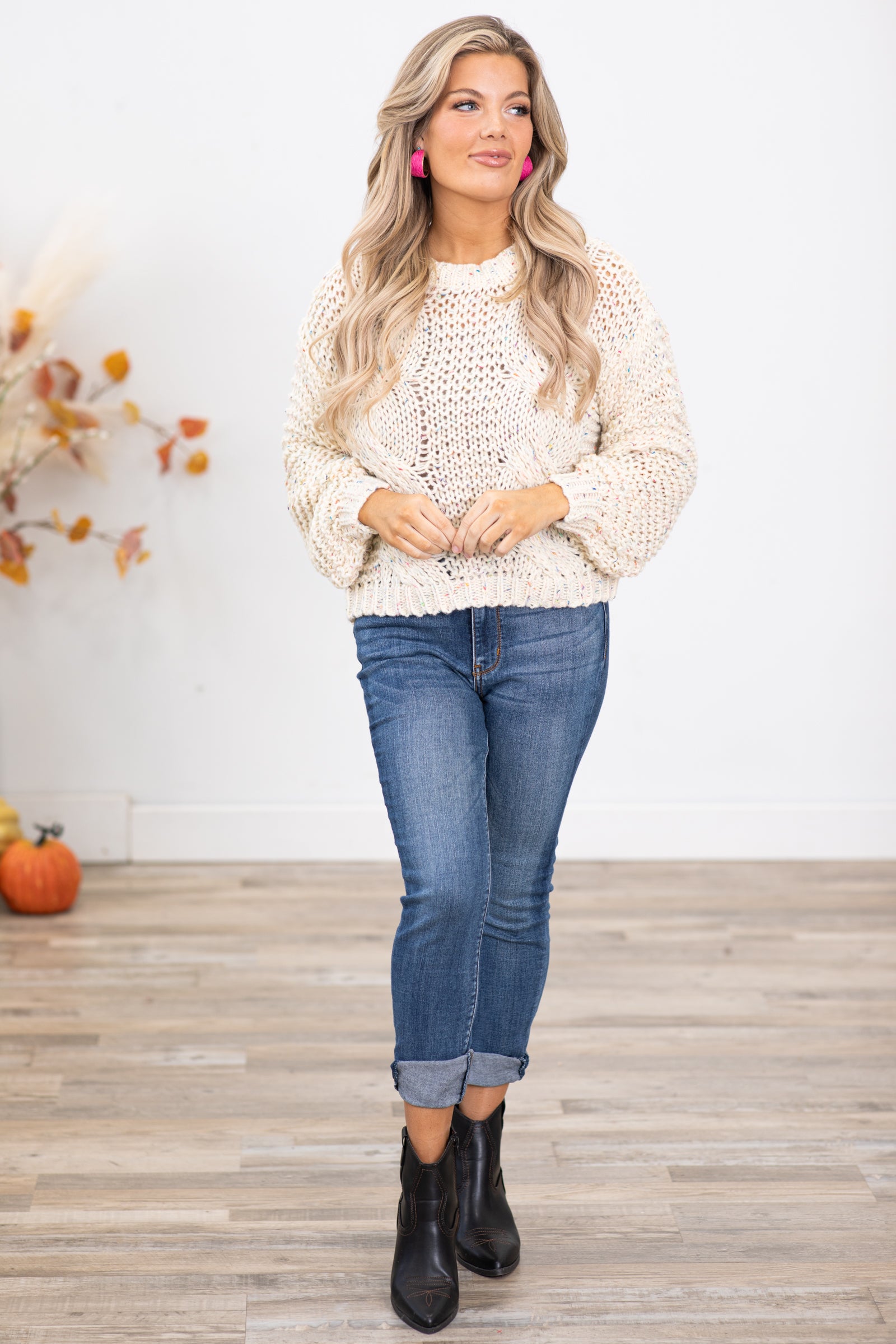 Cream Cable Knit Detail Sweater