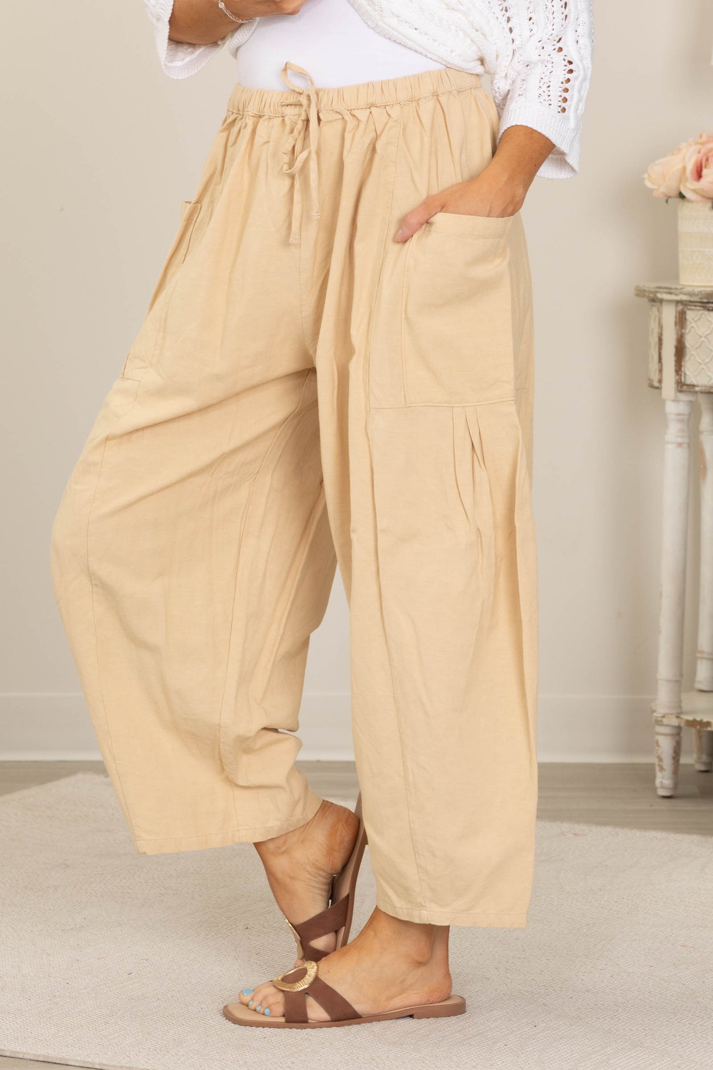 Cotierra Wide Leg Relaxed Pants with Side Pockets