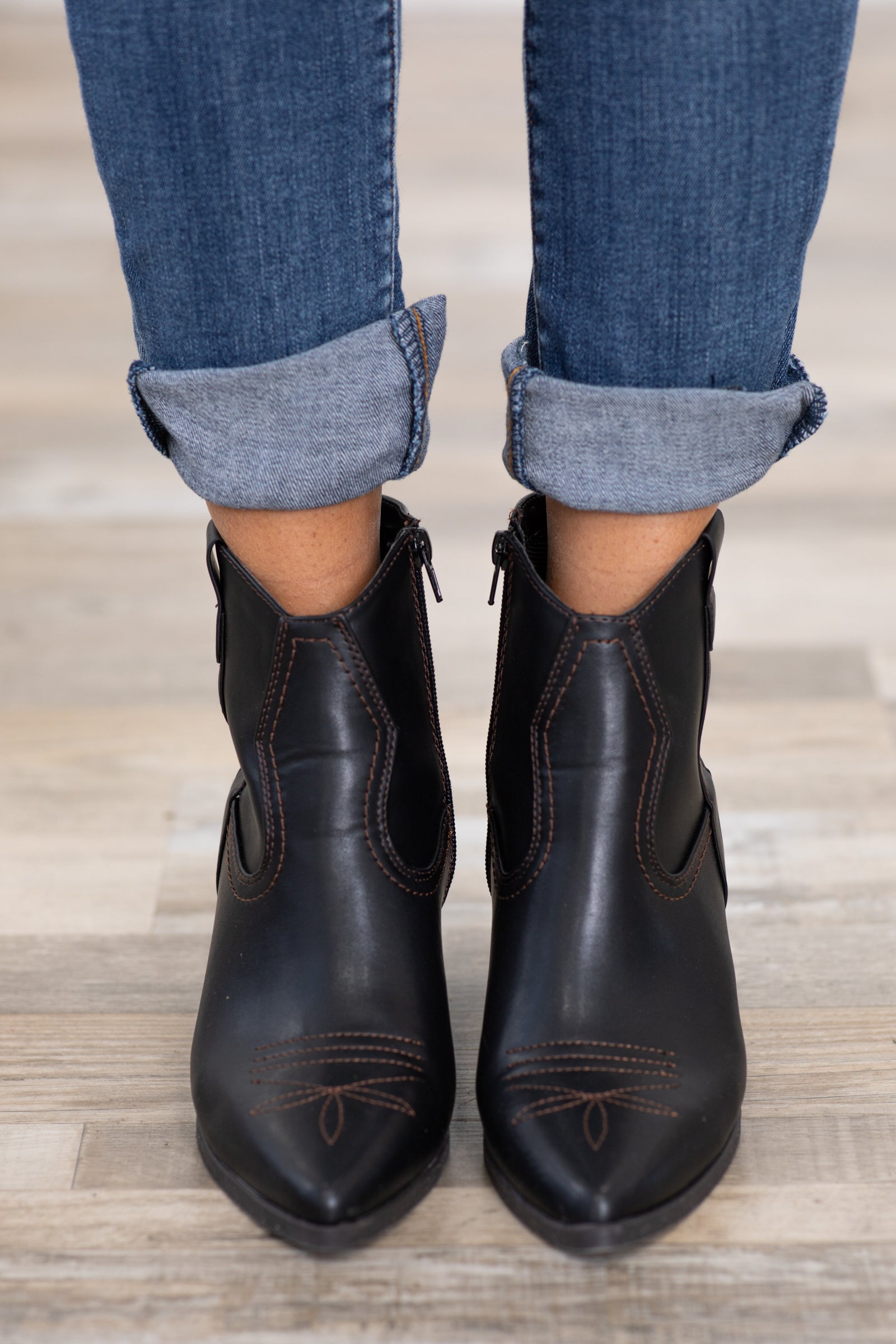 Black Faux Leather Western Booties