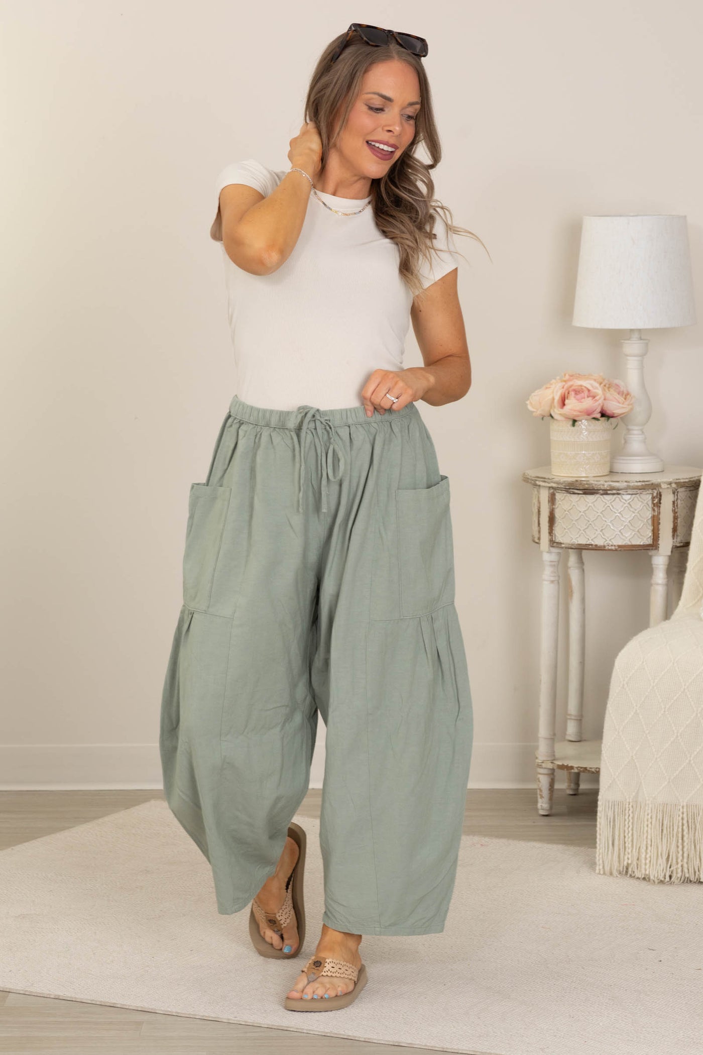 Cotierra Wide Leg Relaxed Pants with Side Pockets