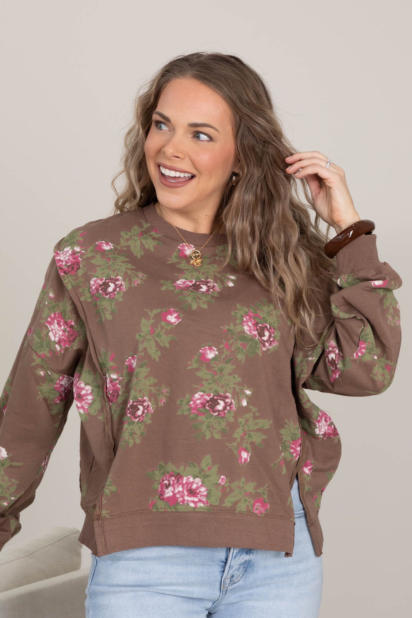 Mocha Rose Printed Sweatshirt