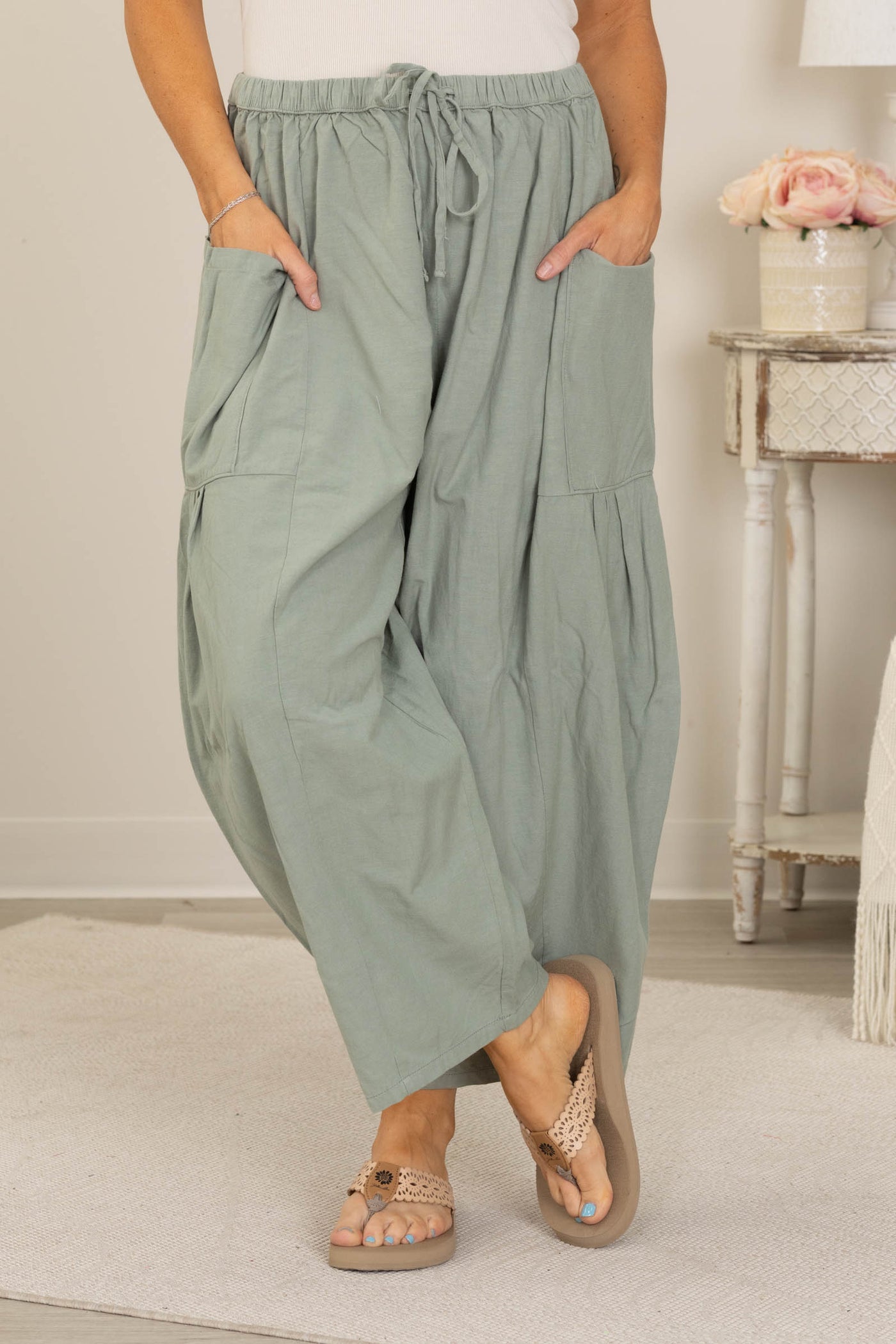 Cotierra Wide Leg Relaxed Pants with Side Pockets