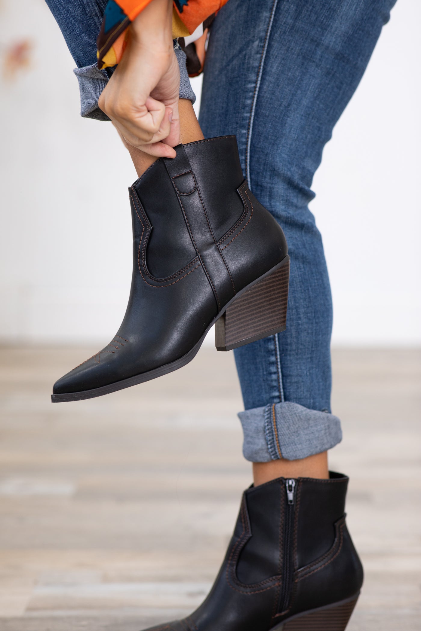 Black Faux Leather Western Booties