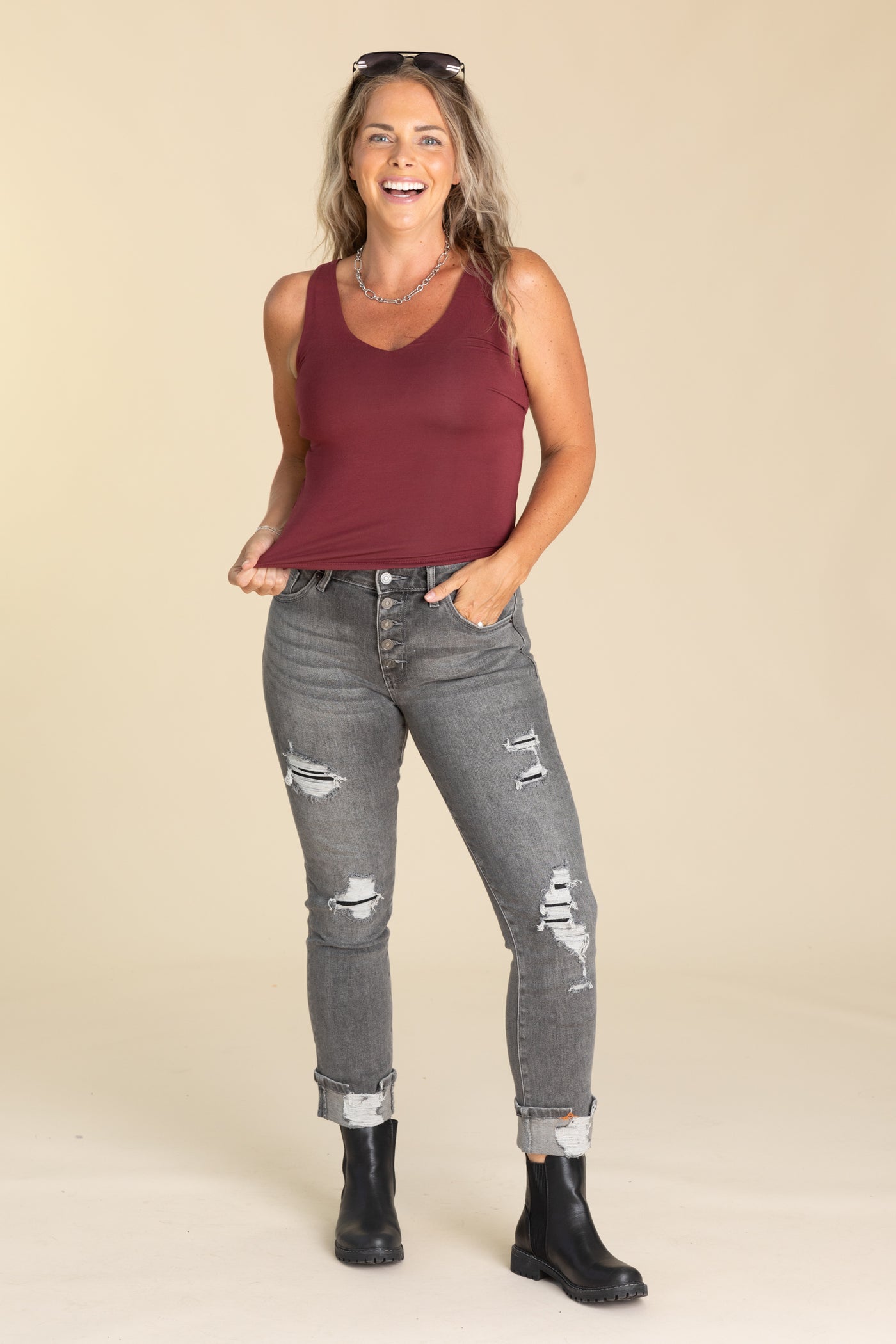 Soft Basic Full Length V-Neck Tank Tops