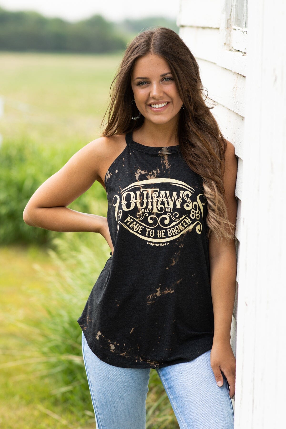 Black and Tan Bleached Outlaws Graphic Tank - Filly Flair