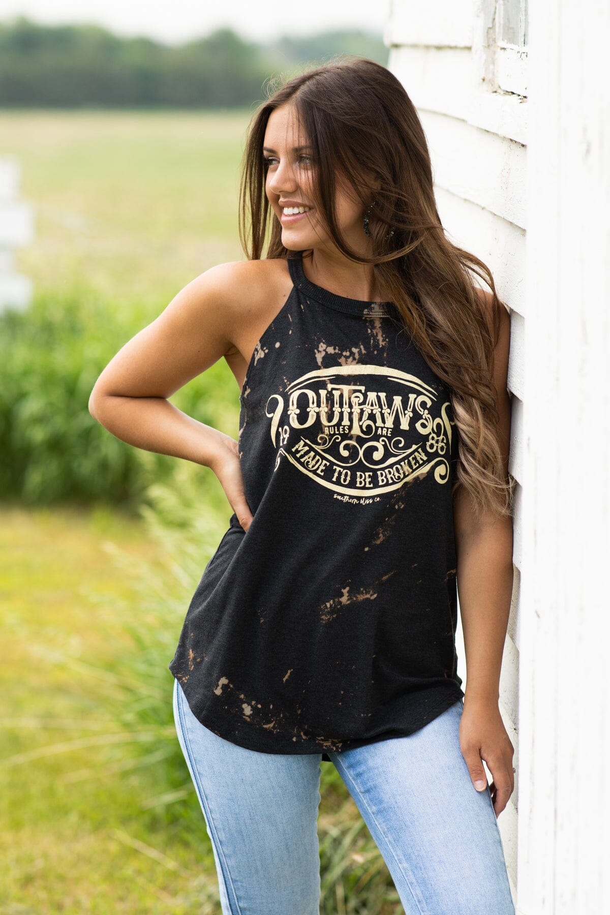 Black and Tan Bleached Outlaws Graphic Tank - Filly Flair