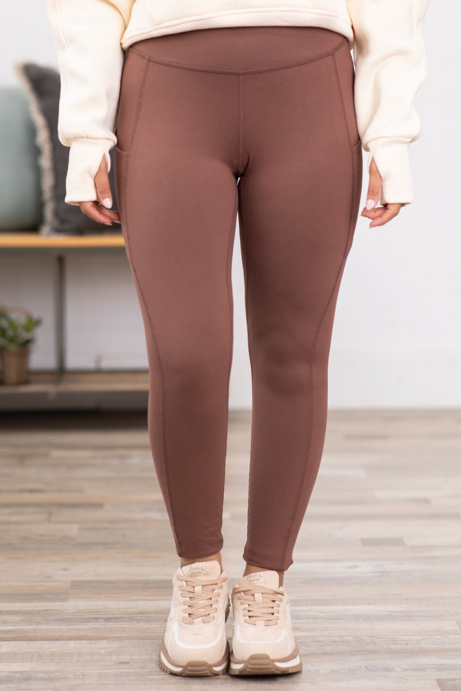 Brown Buttery Soft Leggings With Side Pocket - Filly Flair