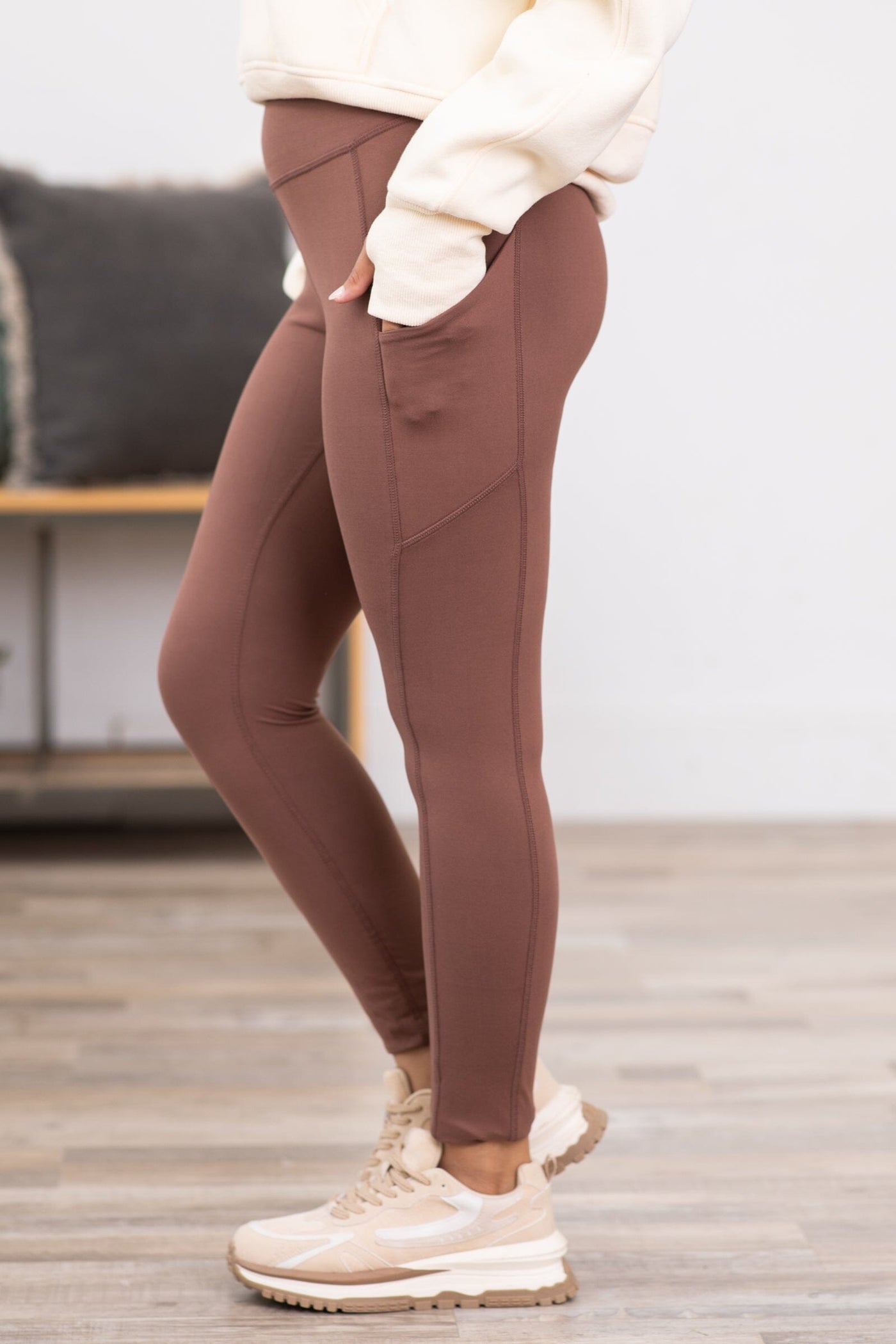 Brown Buttery Soft Leggings With Side Pocket
