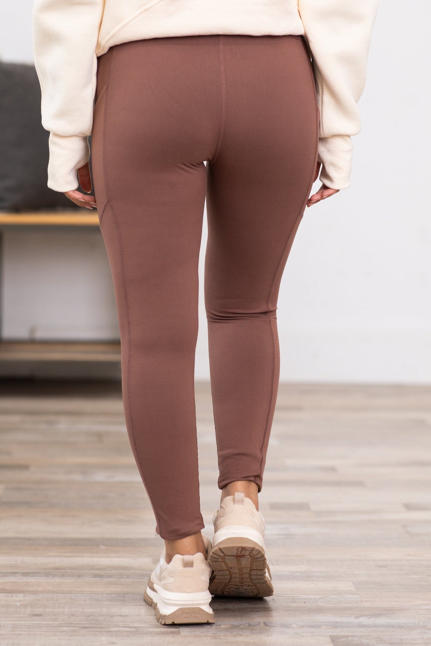 Brown Buttery Soft Leggings With Side Pocket - Filly Flair