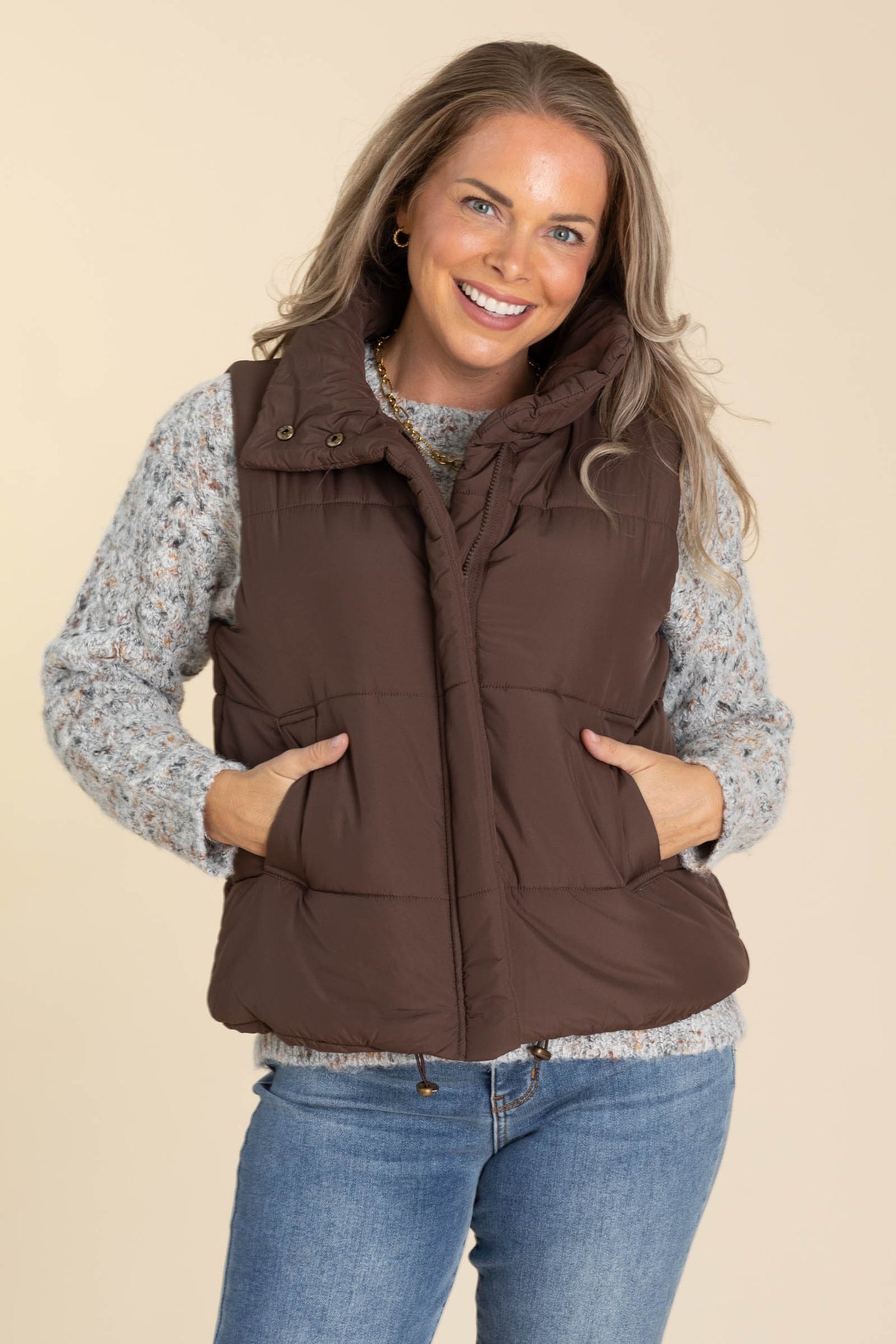Solid High Neck Puffer Vest