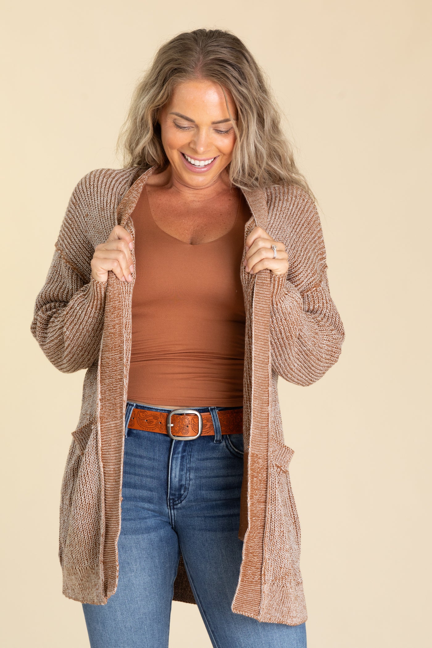 Mocha Solid Open Knit Cardigan