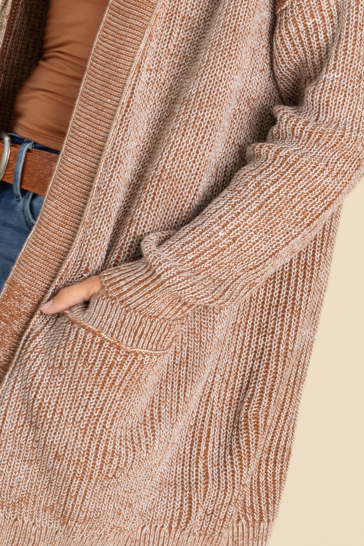 Mocha Solid Open Knit Cardigan