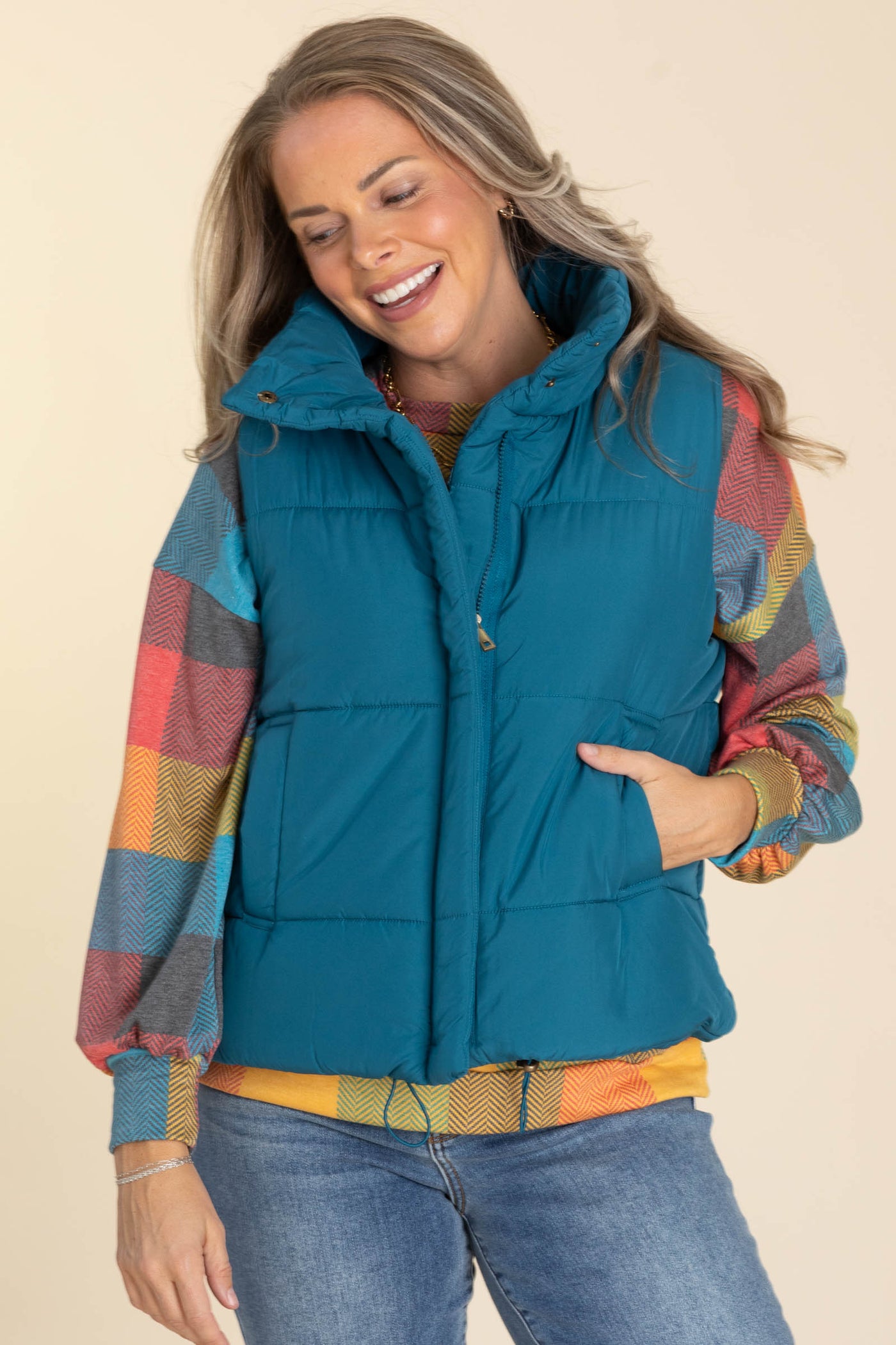 Solid High Neck Puffer Vest