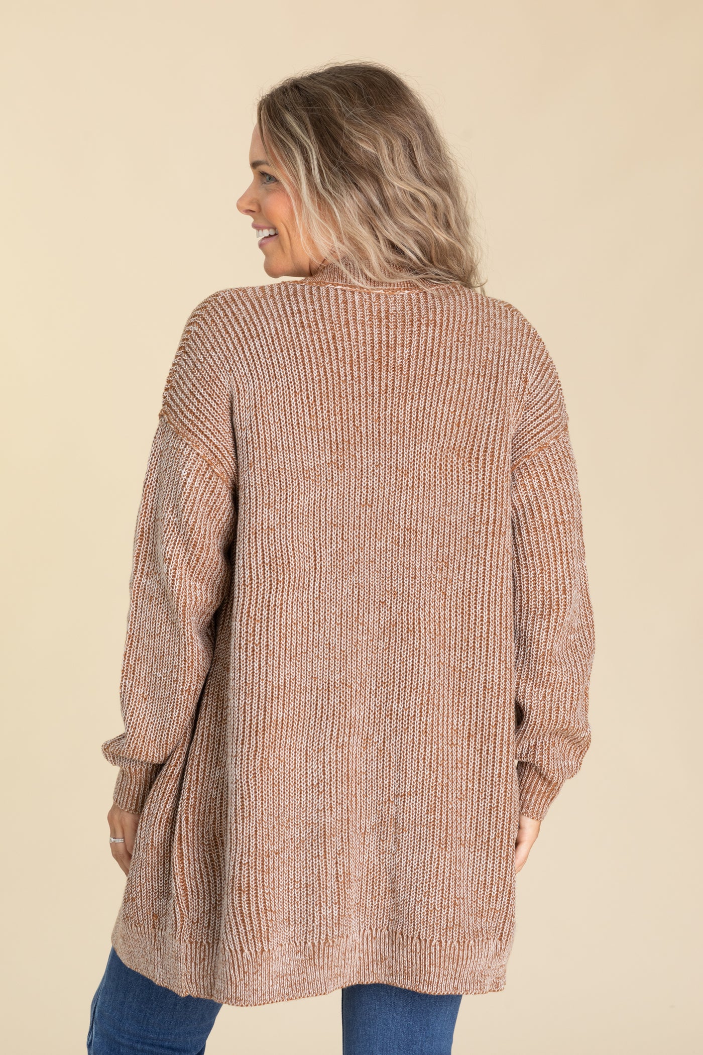 Mocha Solid Open Knit Cardigan