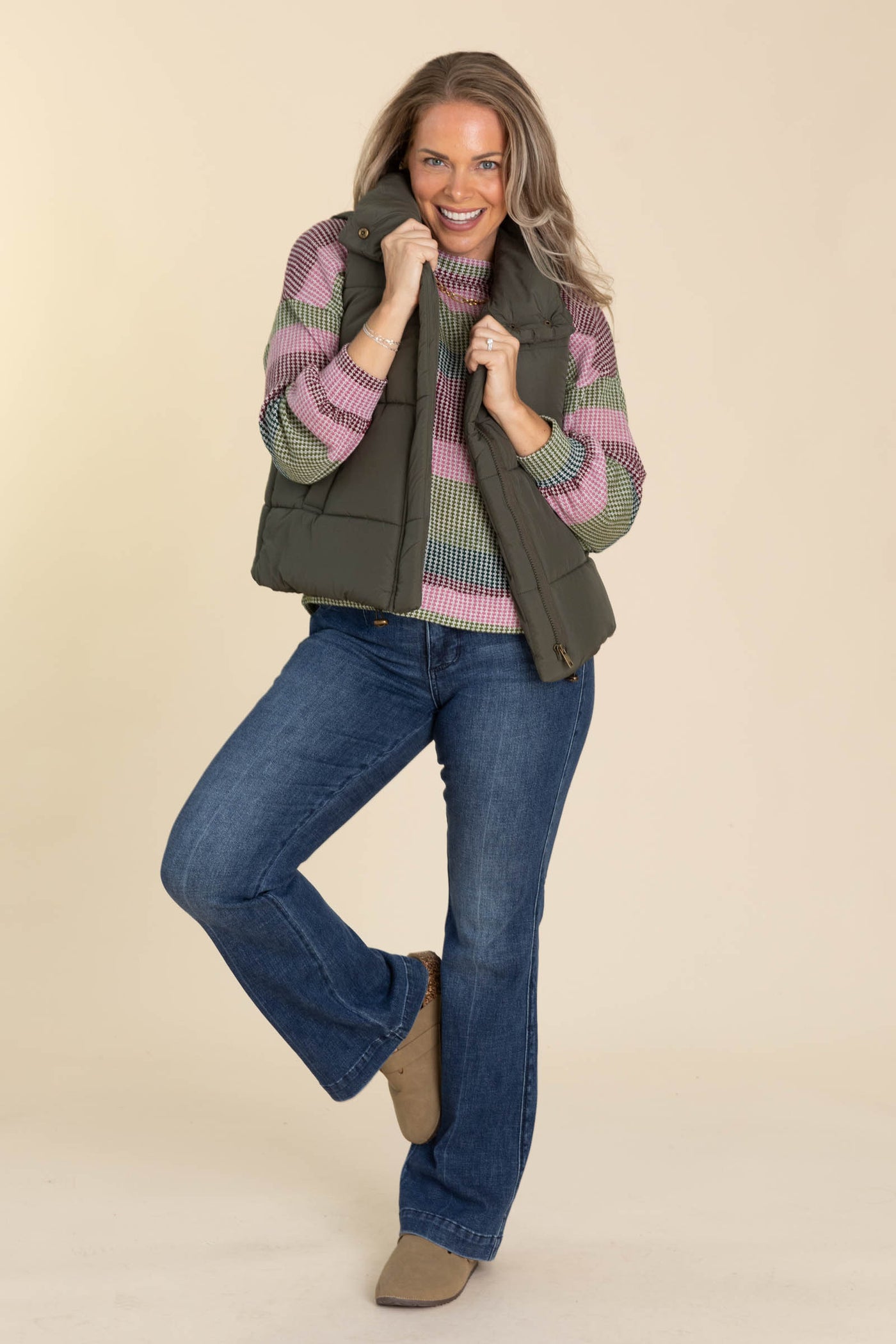 Solid High Neck Puffer Vest